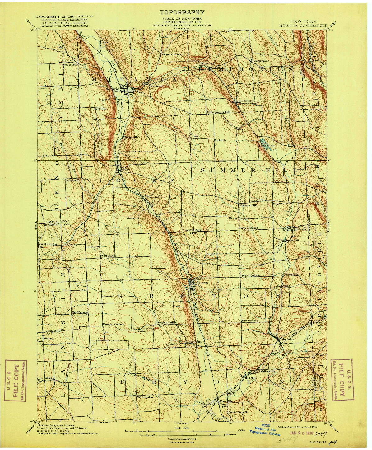 USGS 1:62500-SCALE QUADRANGLE FOR MORAVIA, NY 1902