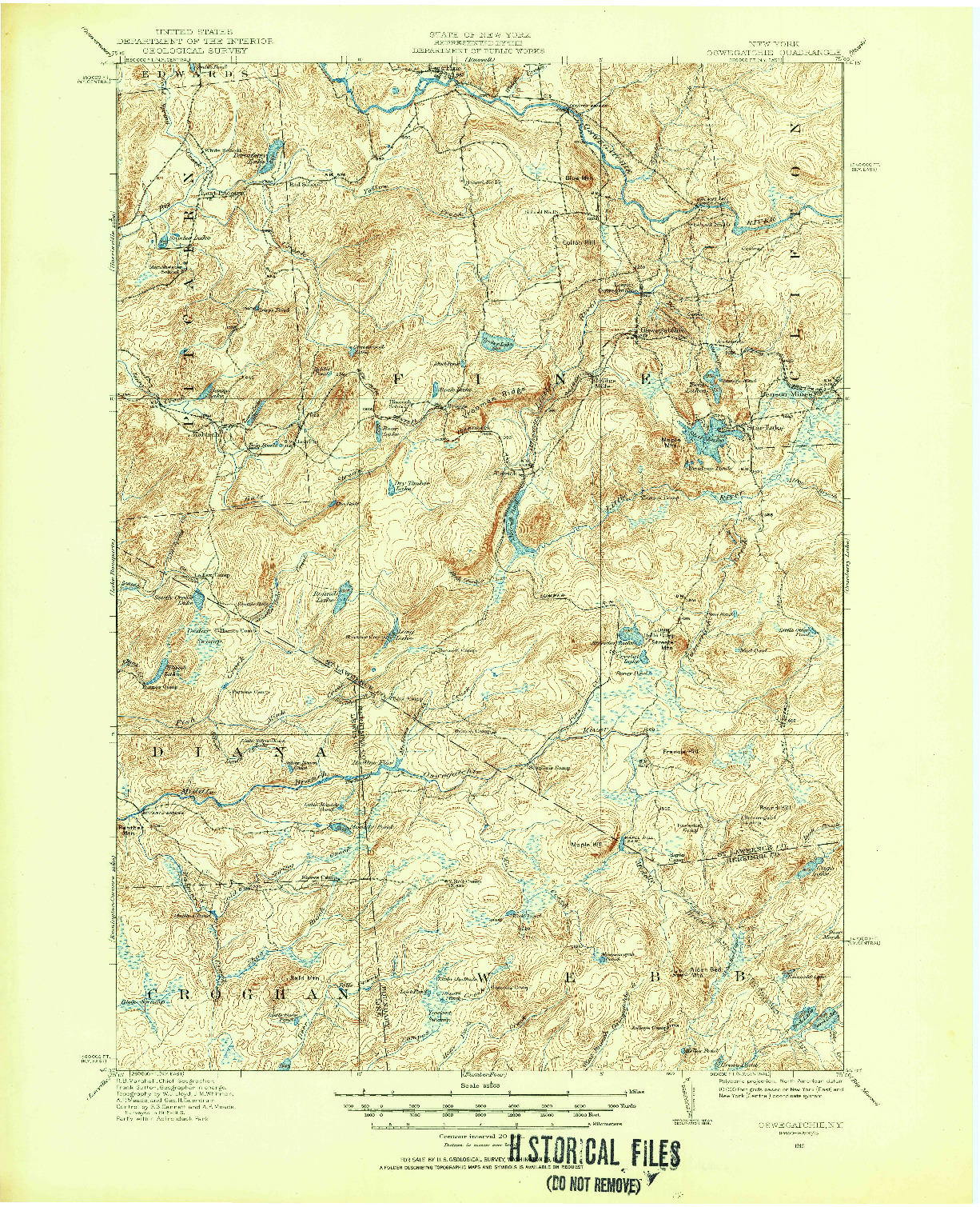 USGS 1:62500-SCALE QUADRANGLE FOR OSWEGATCHIE, NY 1916