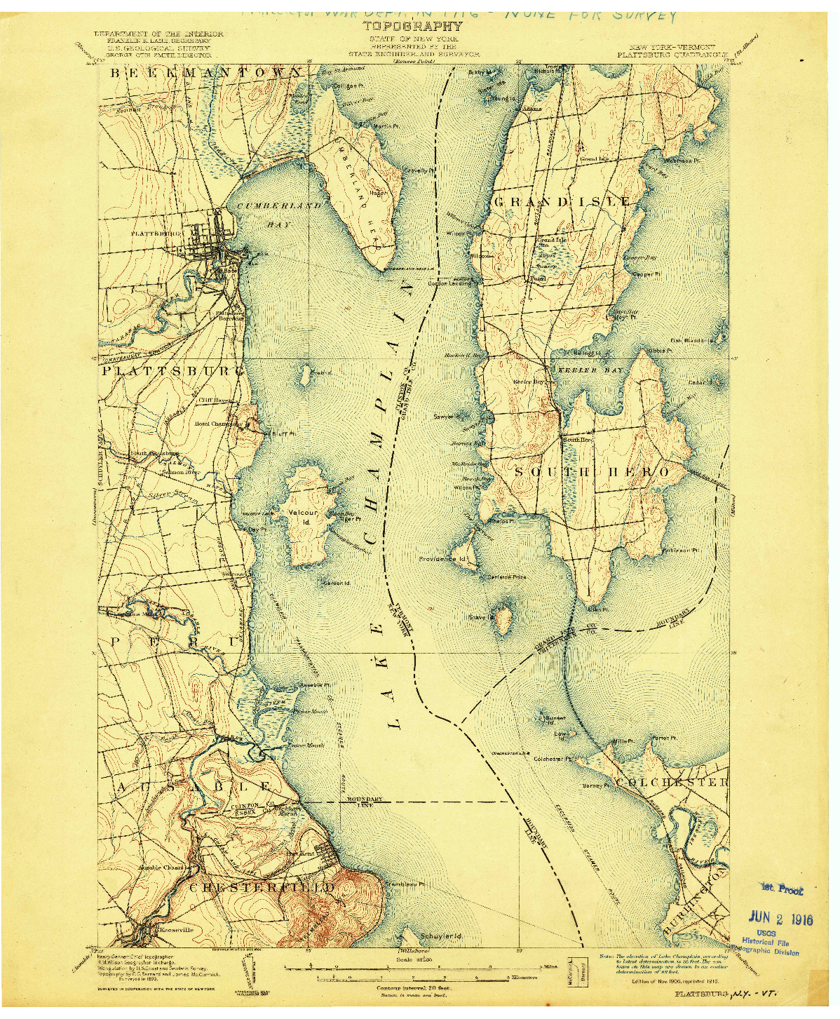 USGS 1:62500-SCALE QUADRANGLE FOR PLATTSBURG, NY 1906