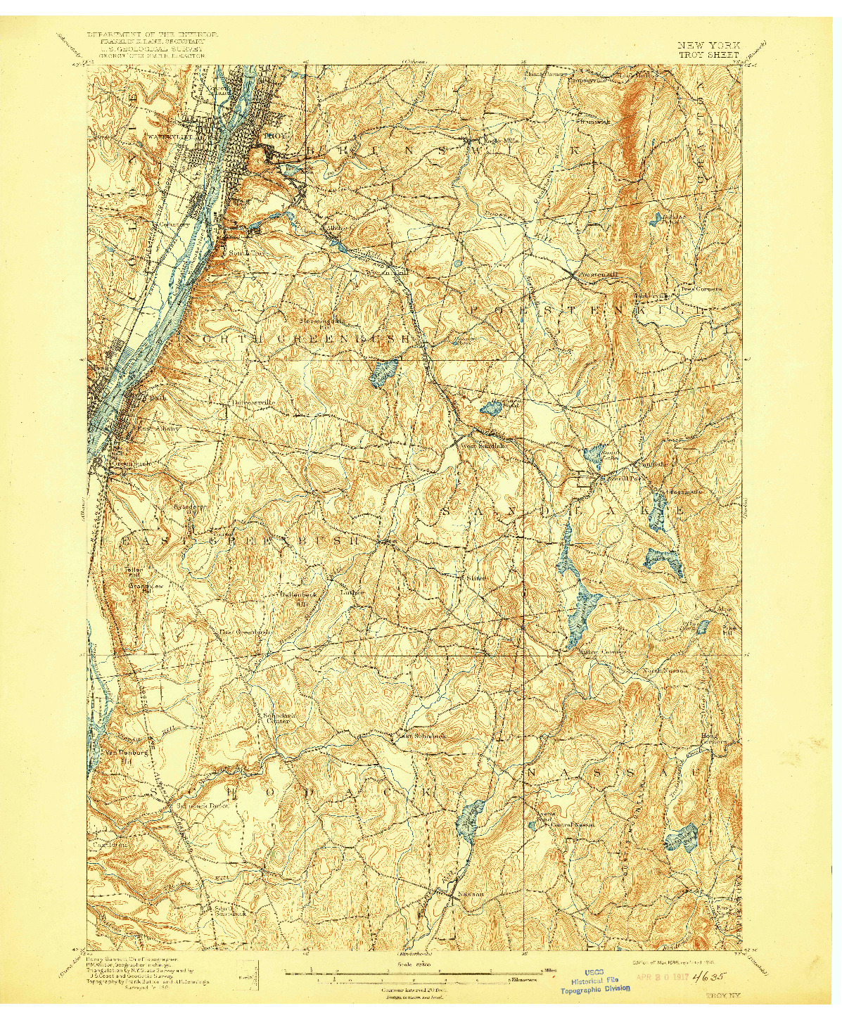 USGS 1:62500-SCALE QUADRANGLE FOR TROY, NY 1898