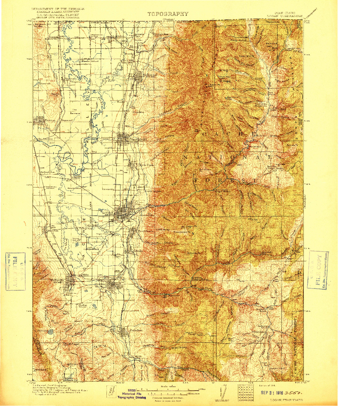 USGS 1:125000-SCALE QUADRANGLE FOR LOGAN, UT 1916