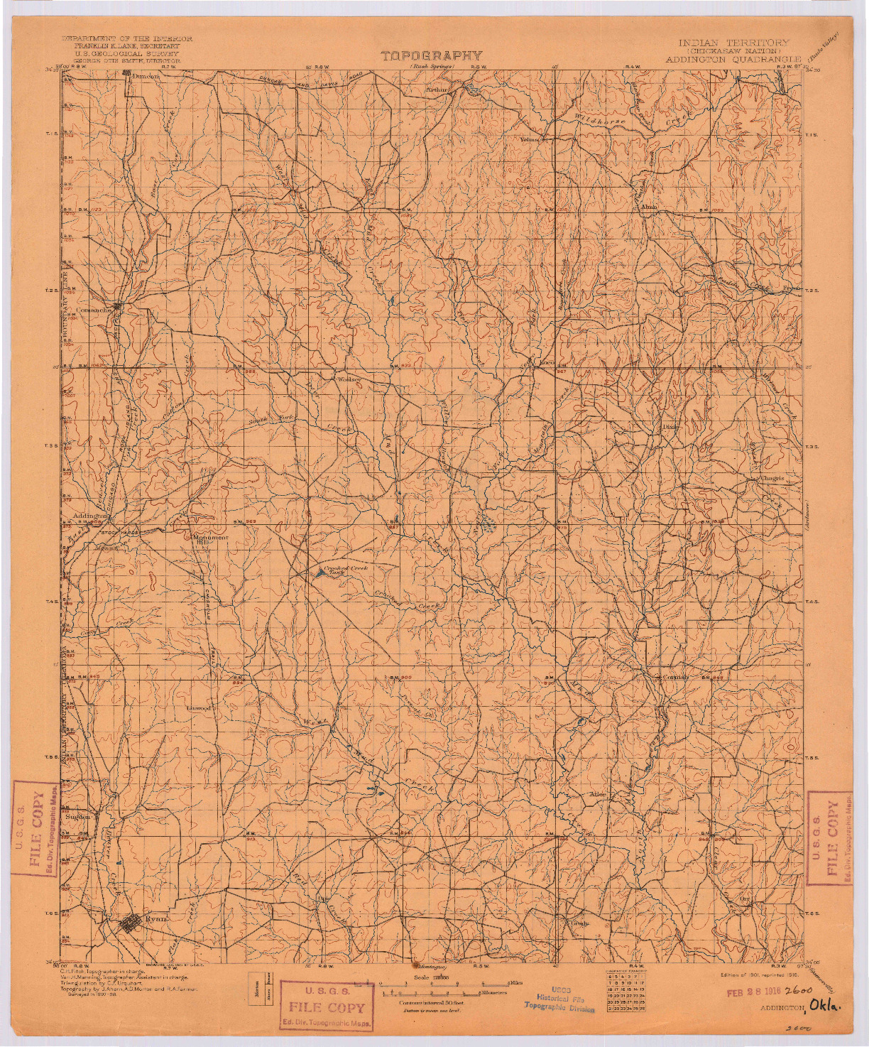 USGS 1:125000-SCALE QUADRANGLE FOR ADDINGTON, IT 1901