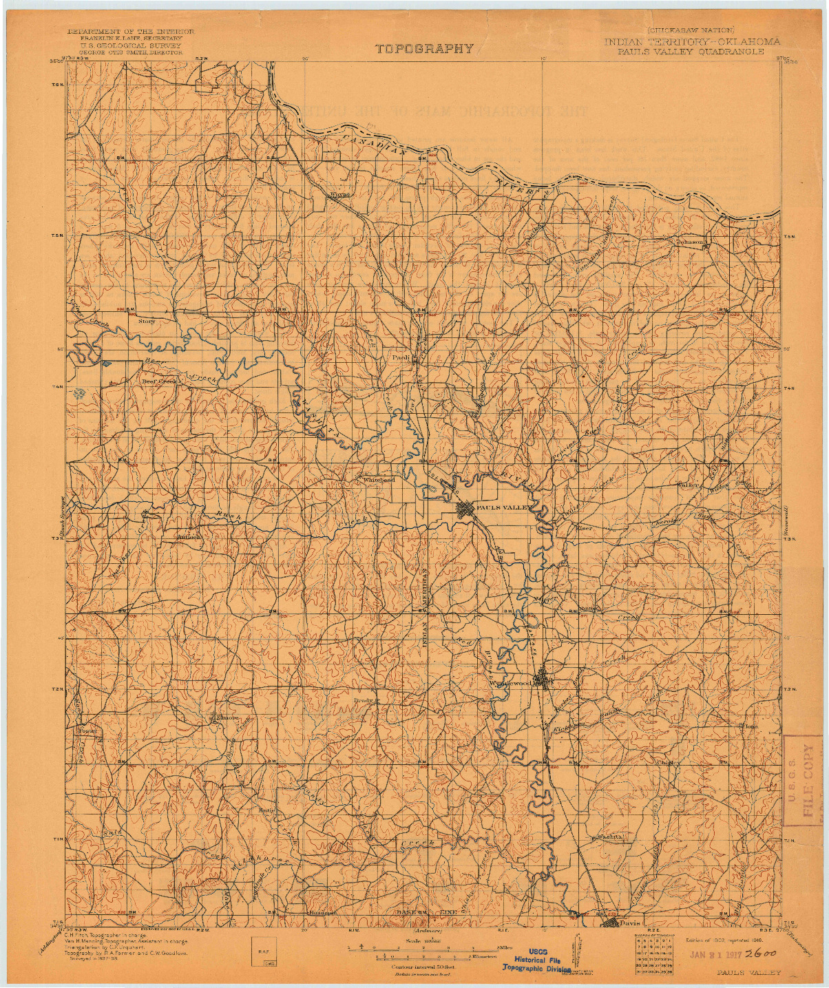 USGS 1:125000-SCALE QUADRANGLE FOR PAULS VALLEY, IT 1902