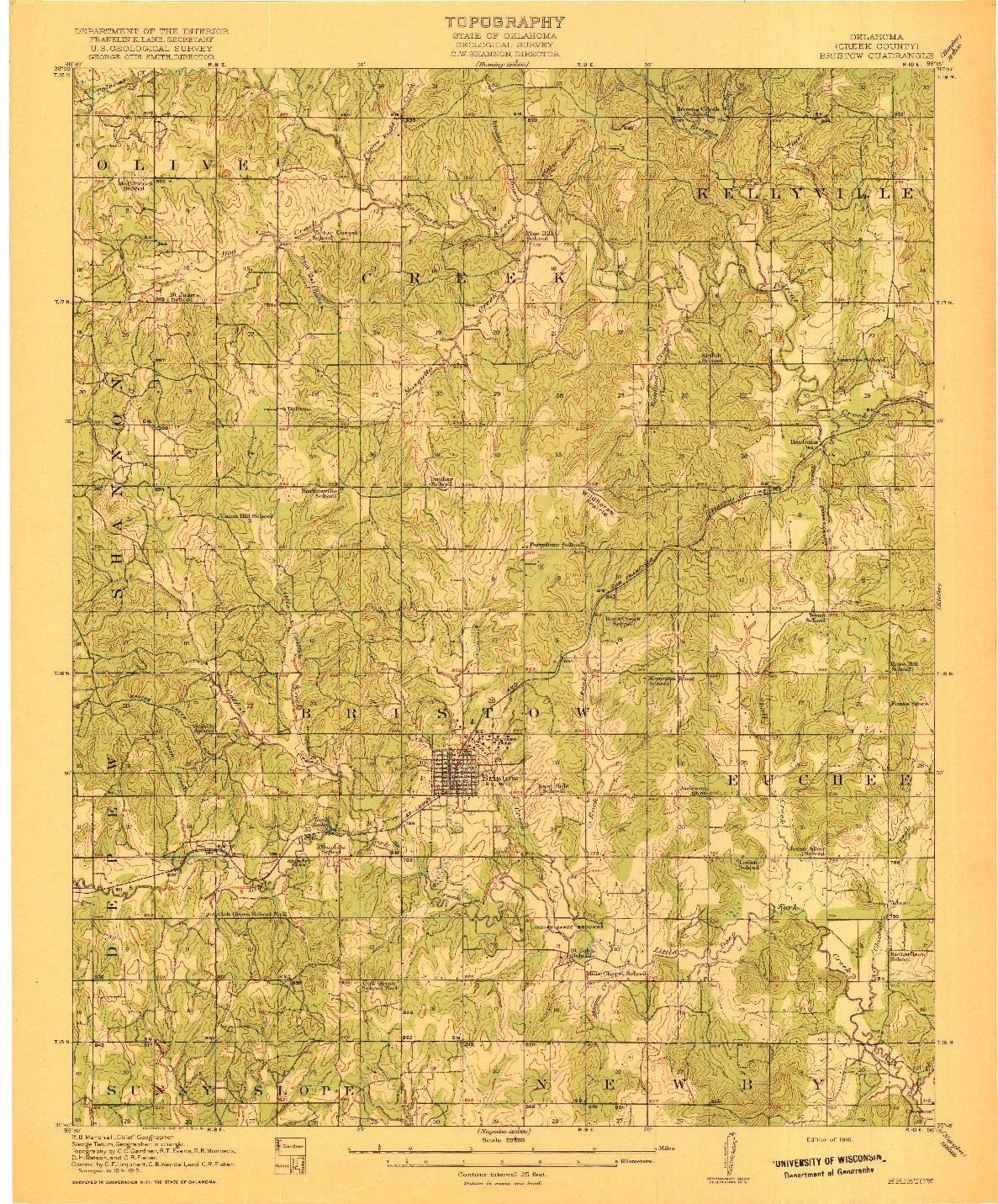 USGS 1:62500-SCALE QUADRANGLE FOR BRISTOW, OK 1916