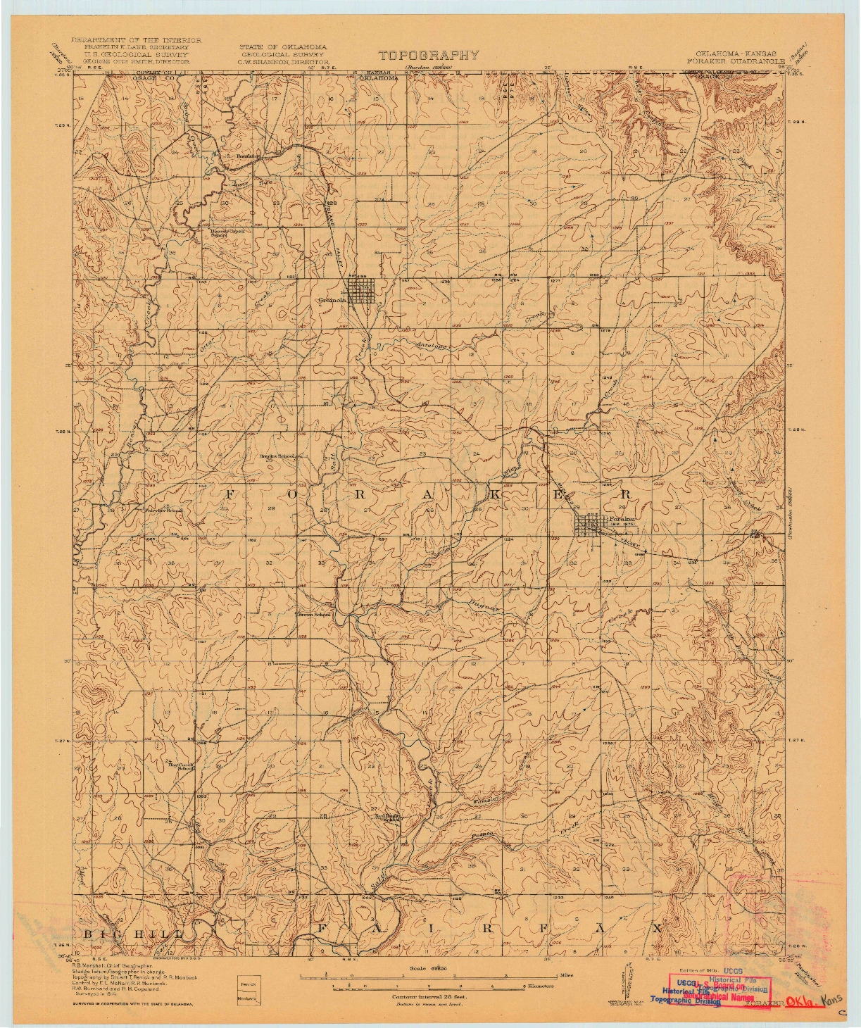 USGS 1:62500-SCALE QUADRANGLE FOR FORAKER, OK 1916