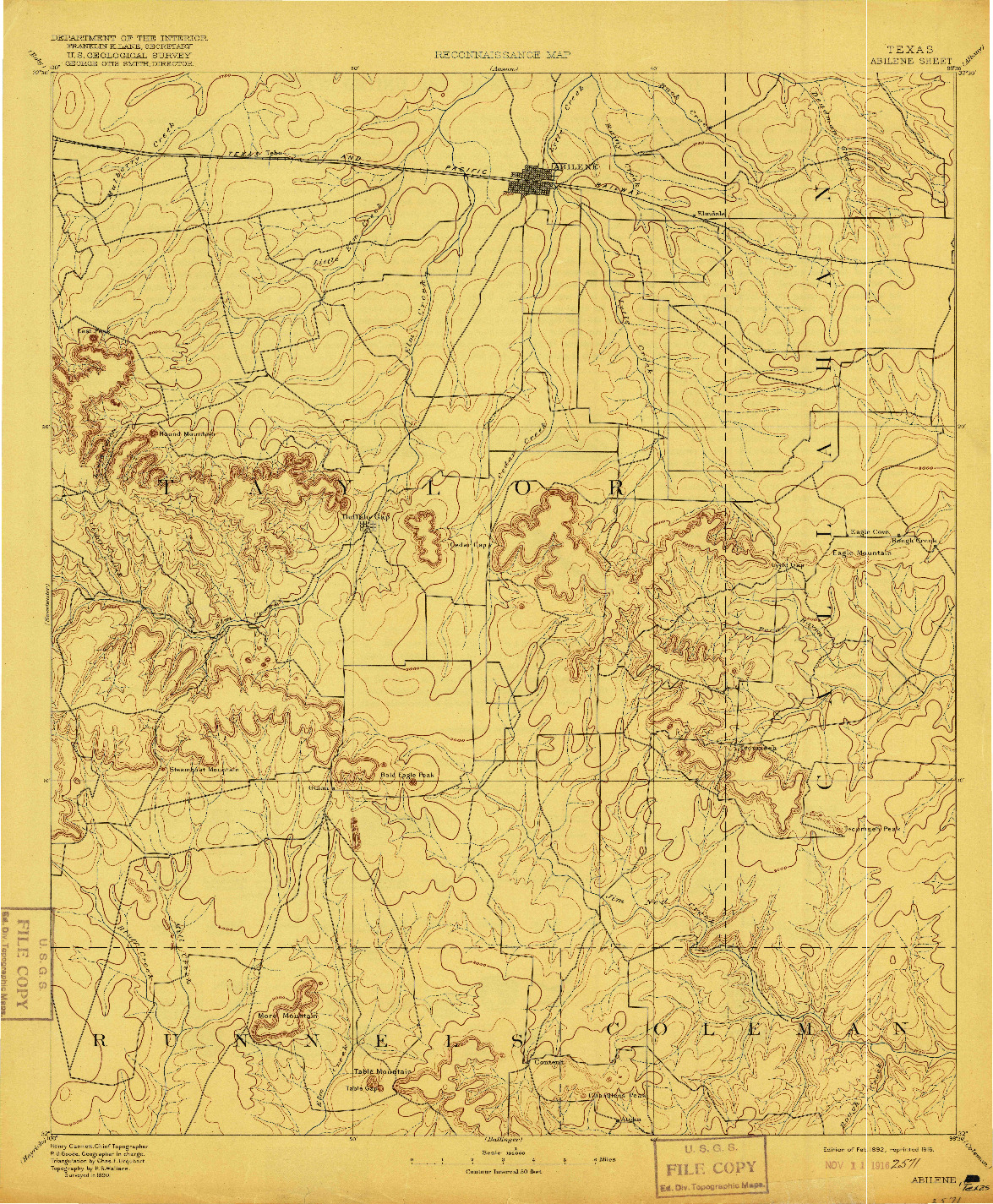 USGS 1:125000-SCALE QUADRANGLE FOR ABILENE, TX 1892