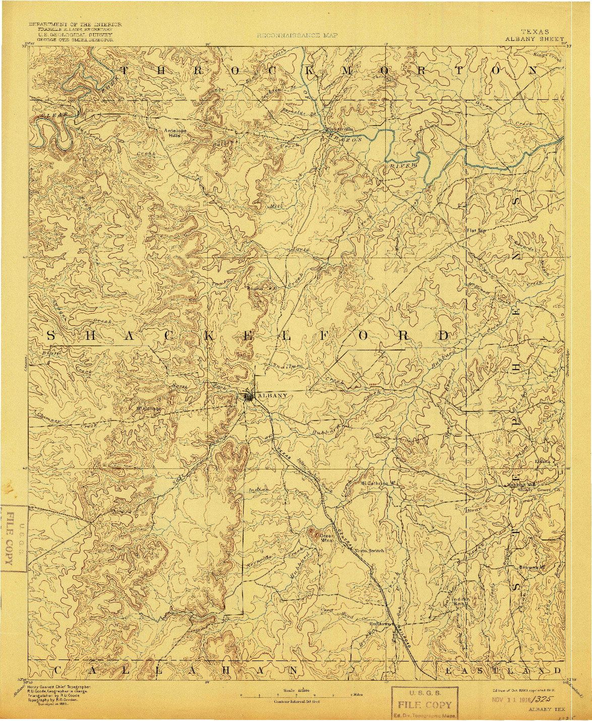 USGS 1:125000-SCALE QUADRANGLE FOR ALBANY, TX 1893