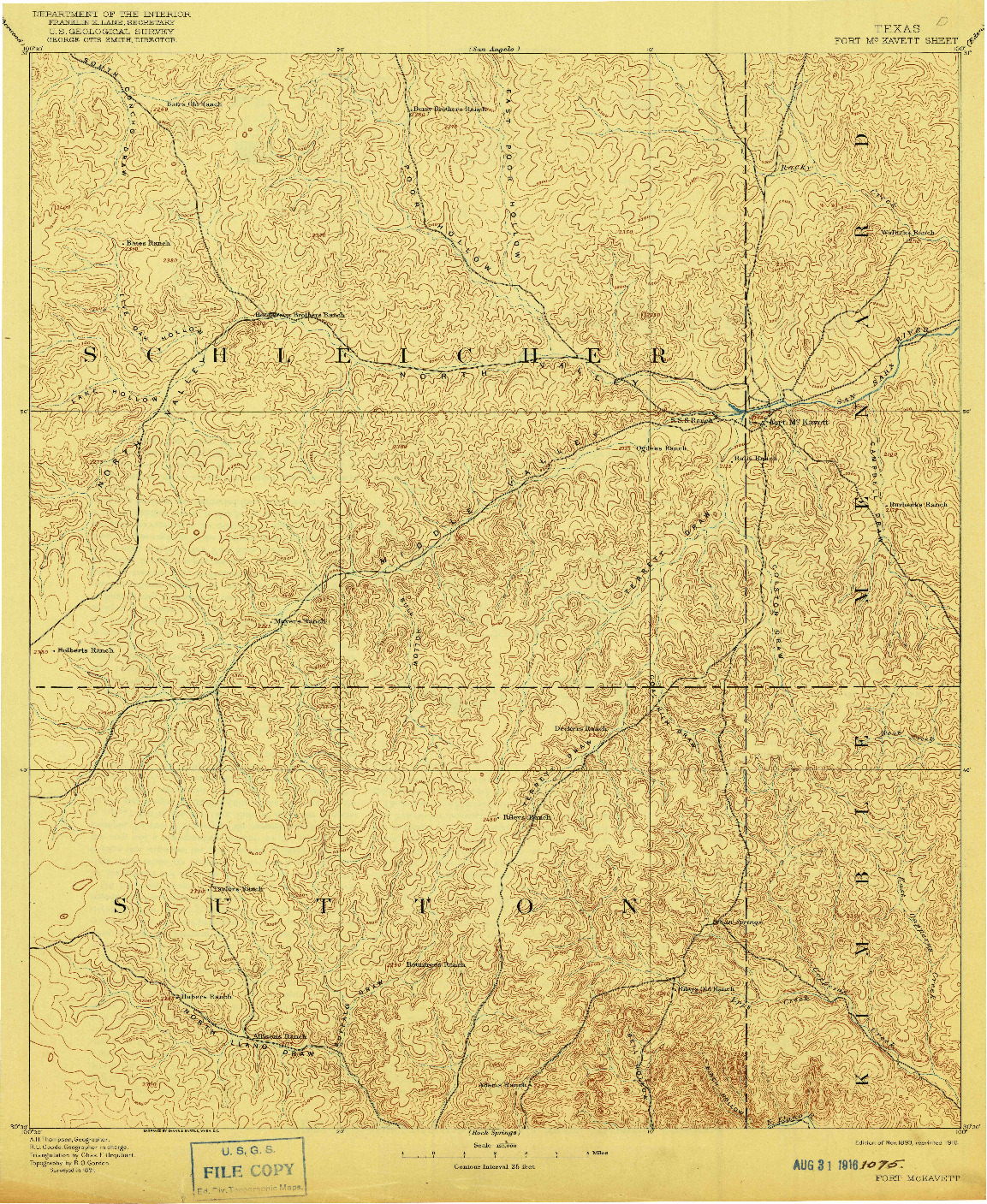 USGS 1:125000-SCALE QUADRANGLE FOR FORT MCKAVETT, TX 1893