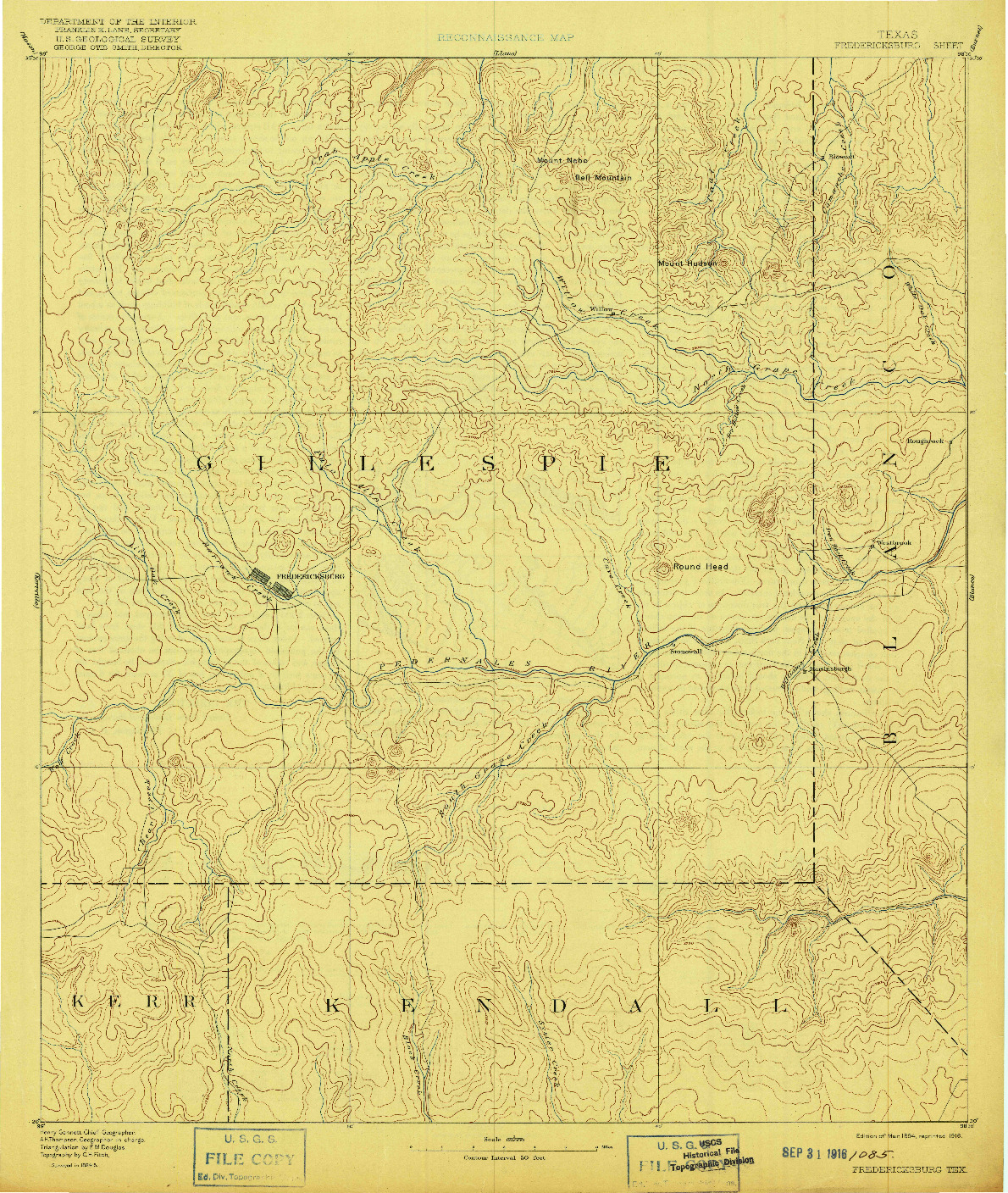 USGS 1:125000-SCALE QUADRANGLE FOR FREDERICKSBURG, TX 1894