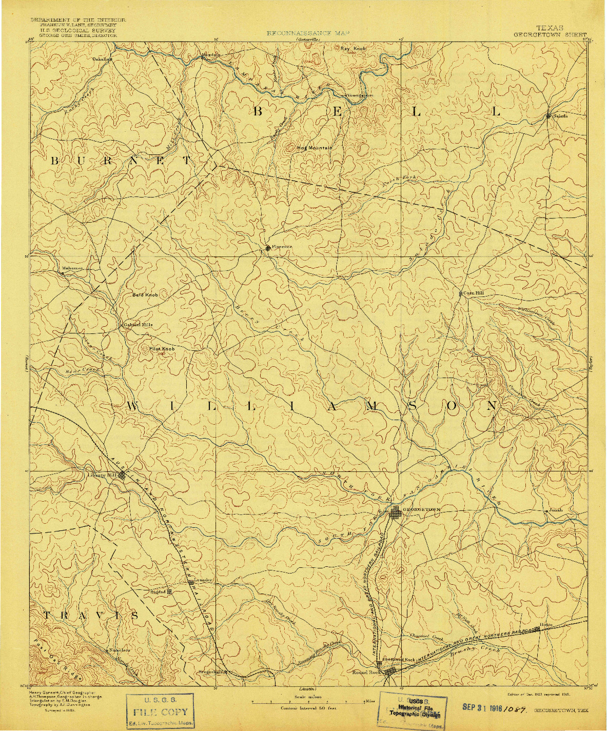 USGS 1:125000-SCALE QUADRANGLE FOR GEORGETOWN, TX 1893