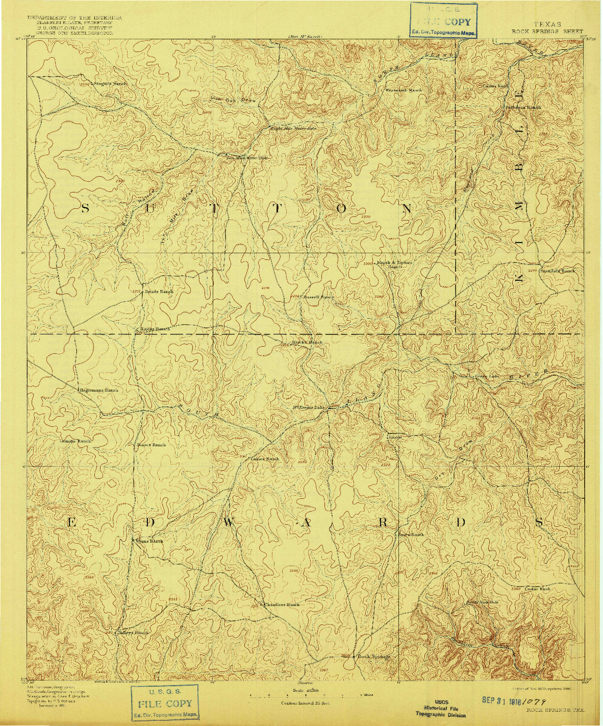 USGS 1:125000-SCALE QUADRANGLE FOR ROCK SPRINGS, TX 1893