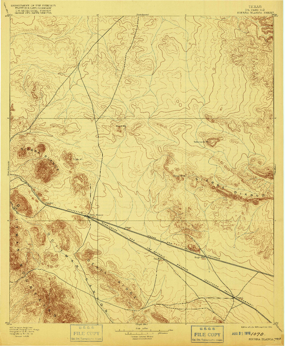 USGS 1:125000-SCALE QUADRANGLE FOR SIERRA BLANCA, TX 1895