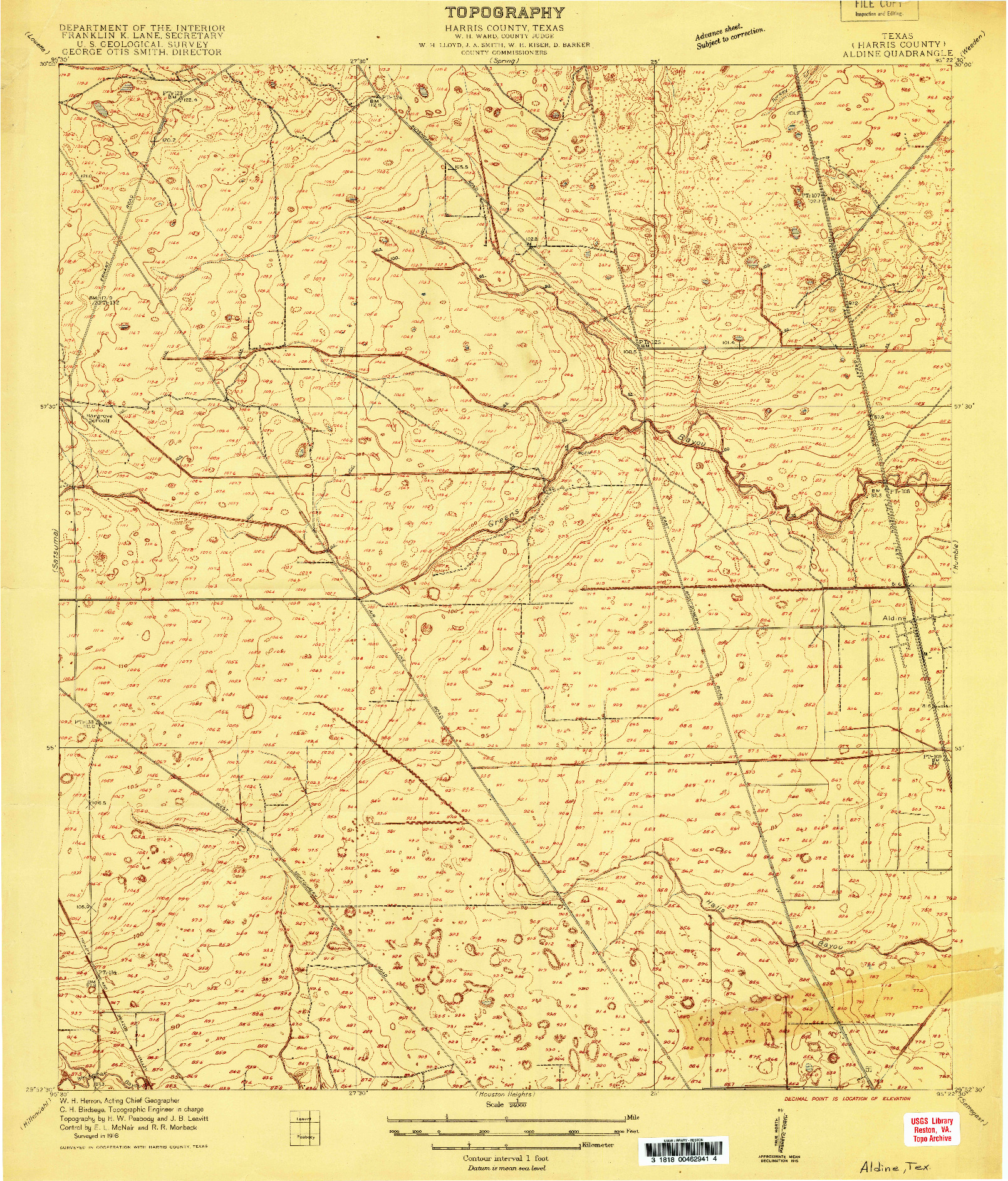 USGS 1:24000-SCALE QUADRANGLE FOR ALDINE, TX 1916
