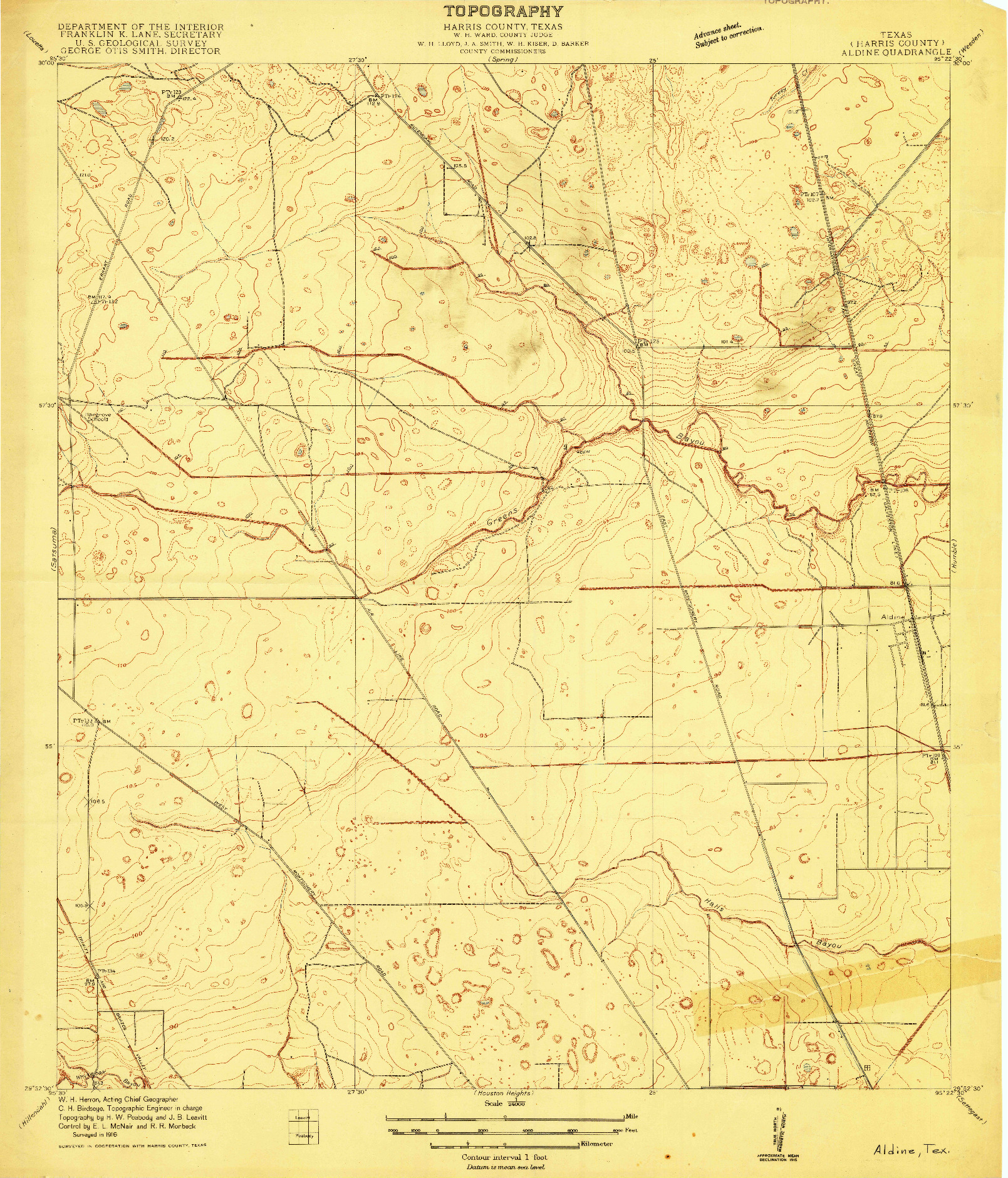 USGS 1:24000-SCALE QUADRANGLE FOR ALDINE, TX 1916