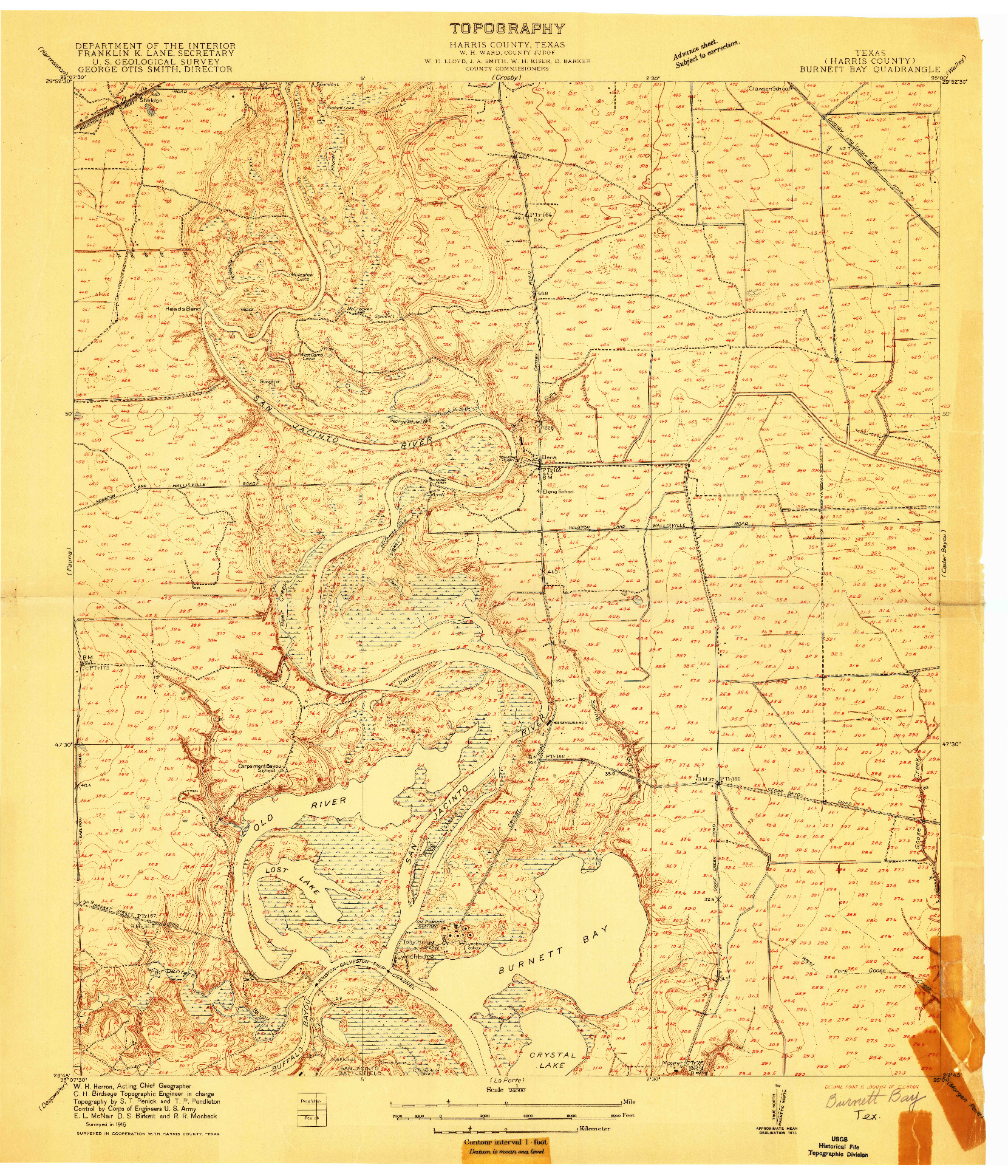 USGS 1:24000-SCALE QUADRANGLE FOR BURNETT BAY, TX 1916