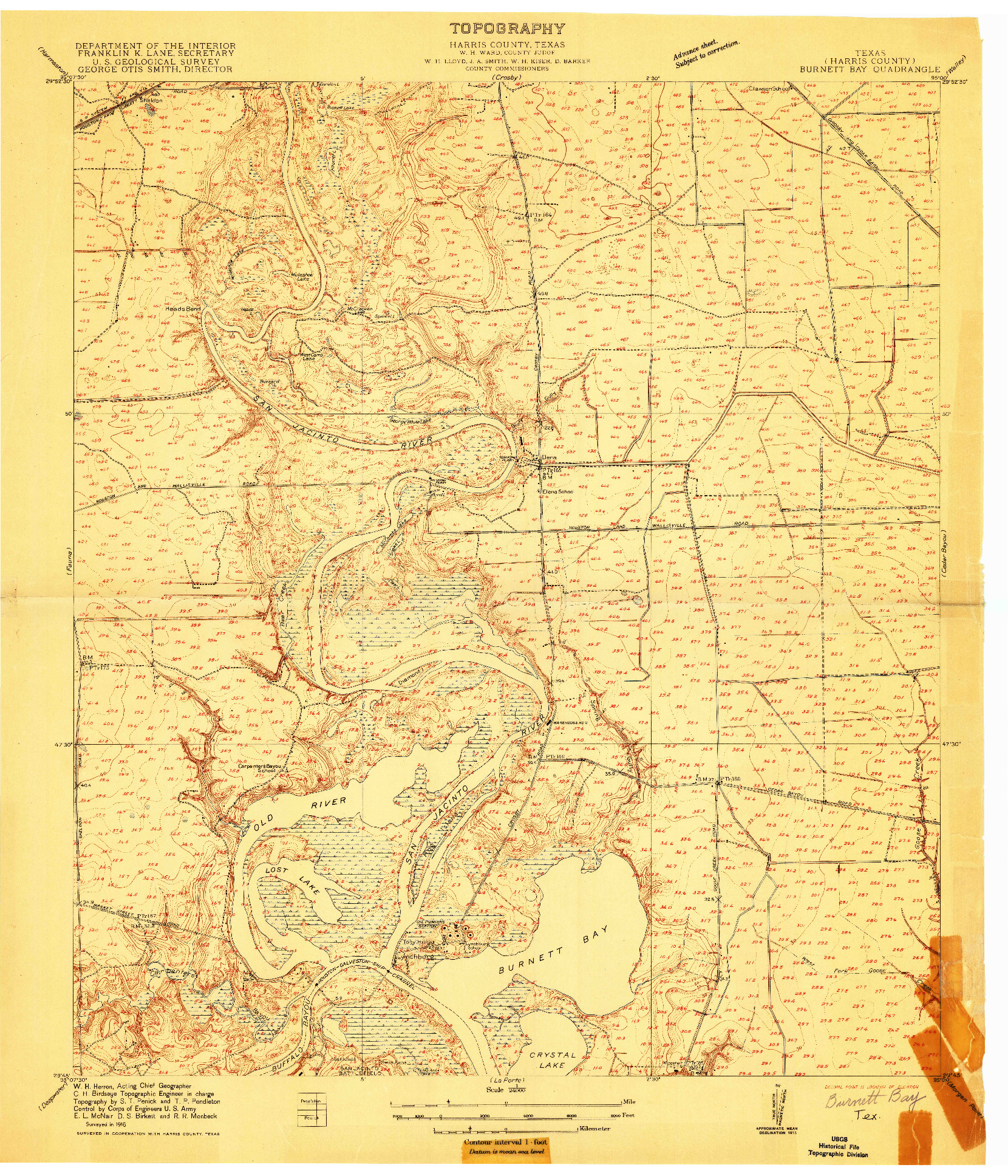 USGS 1:24000-SCALE QUADRANGLE FOR BURNETT BAY, TX 1916
