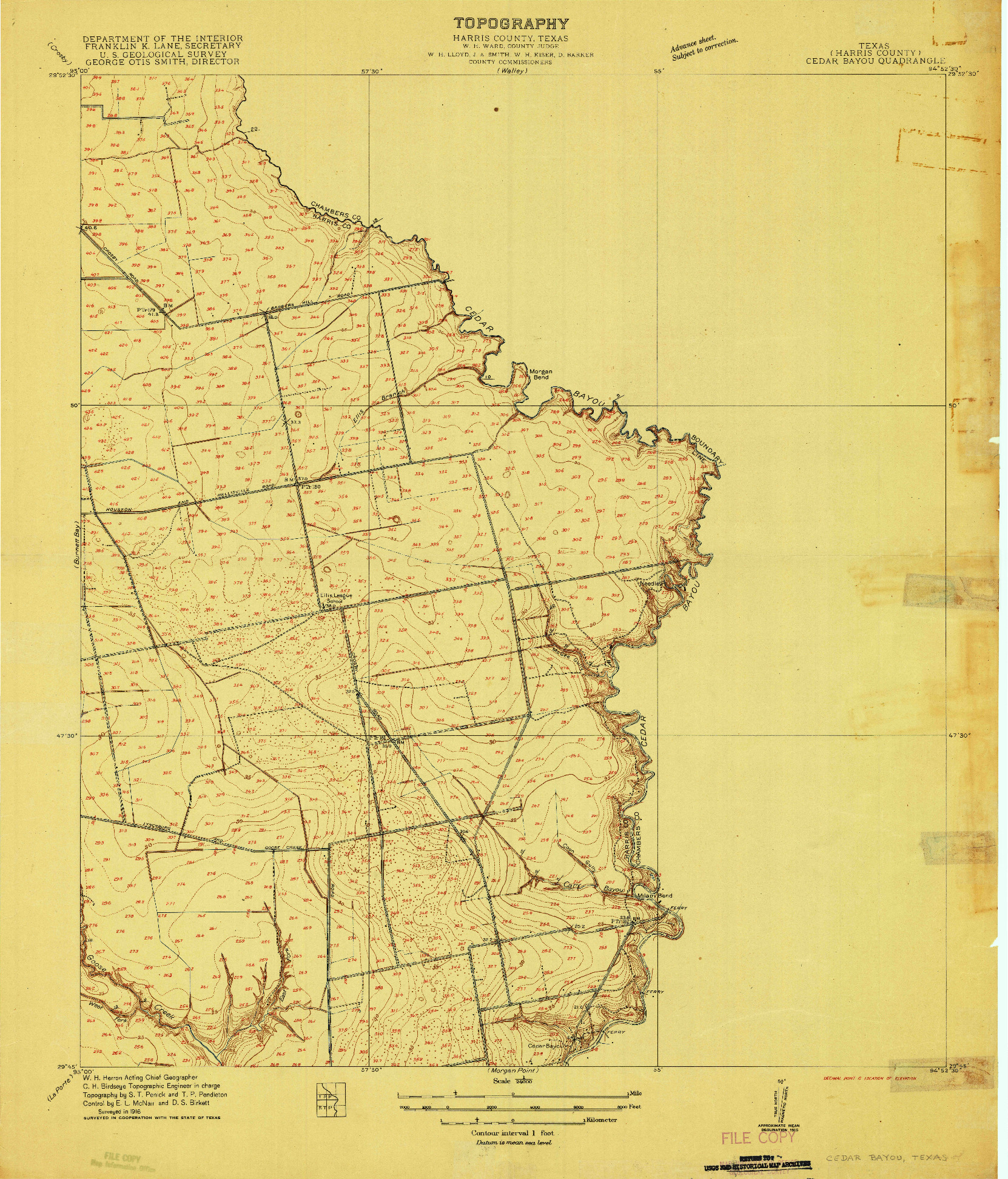 USGS 1:24000-SCALE QUADRANGLE FOR CEDAR BAYOU, TX 1916