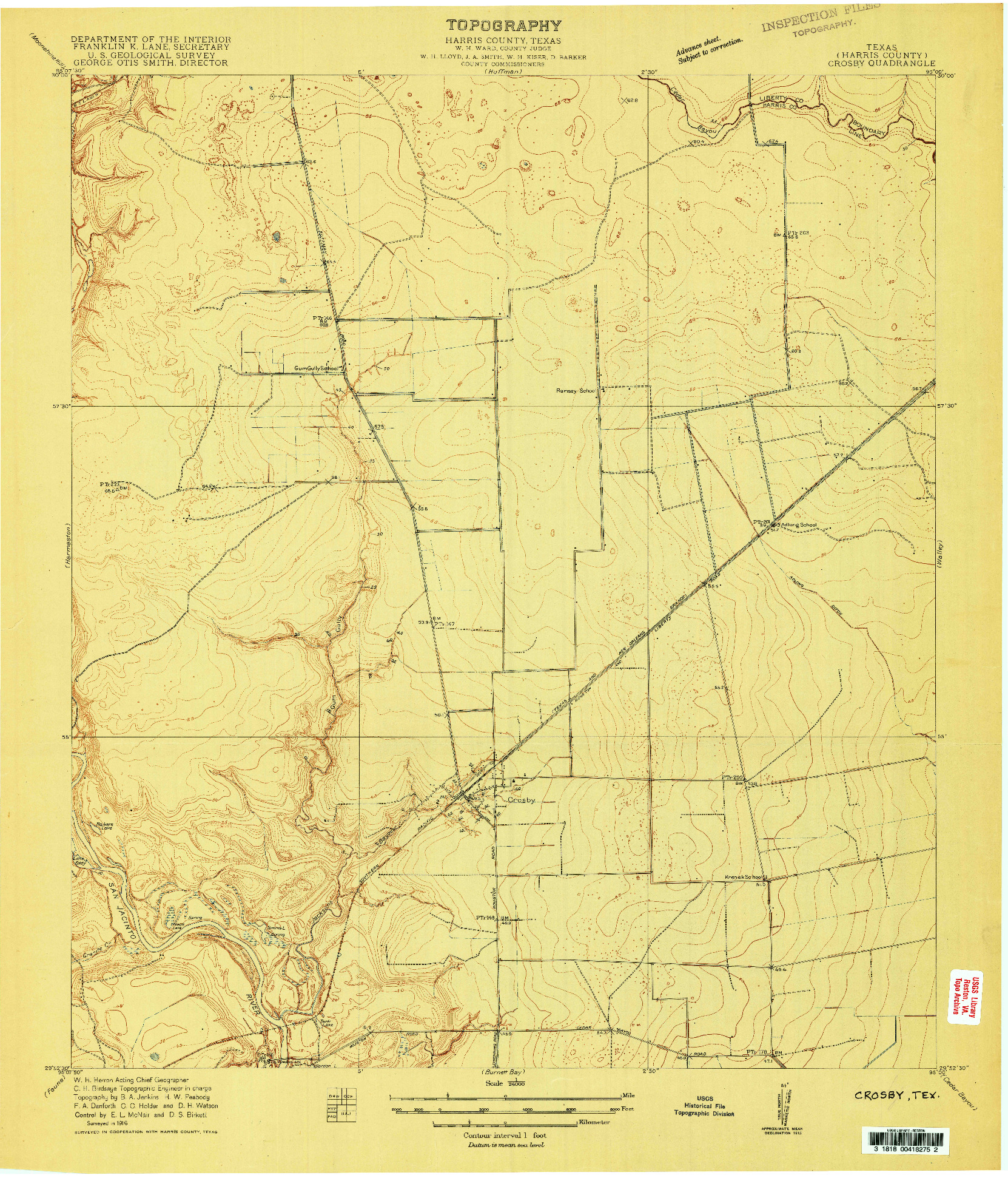 USGS 1:24000-SCALE QUADRANGLE FOR CROSBY, TX 1916