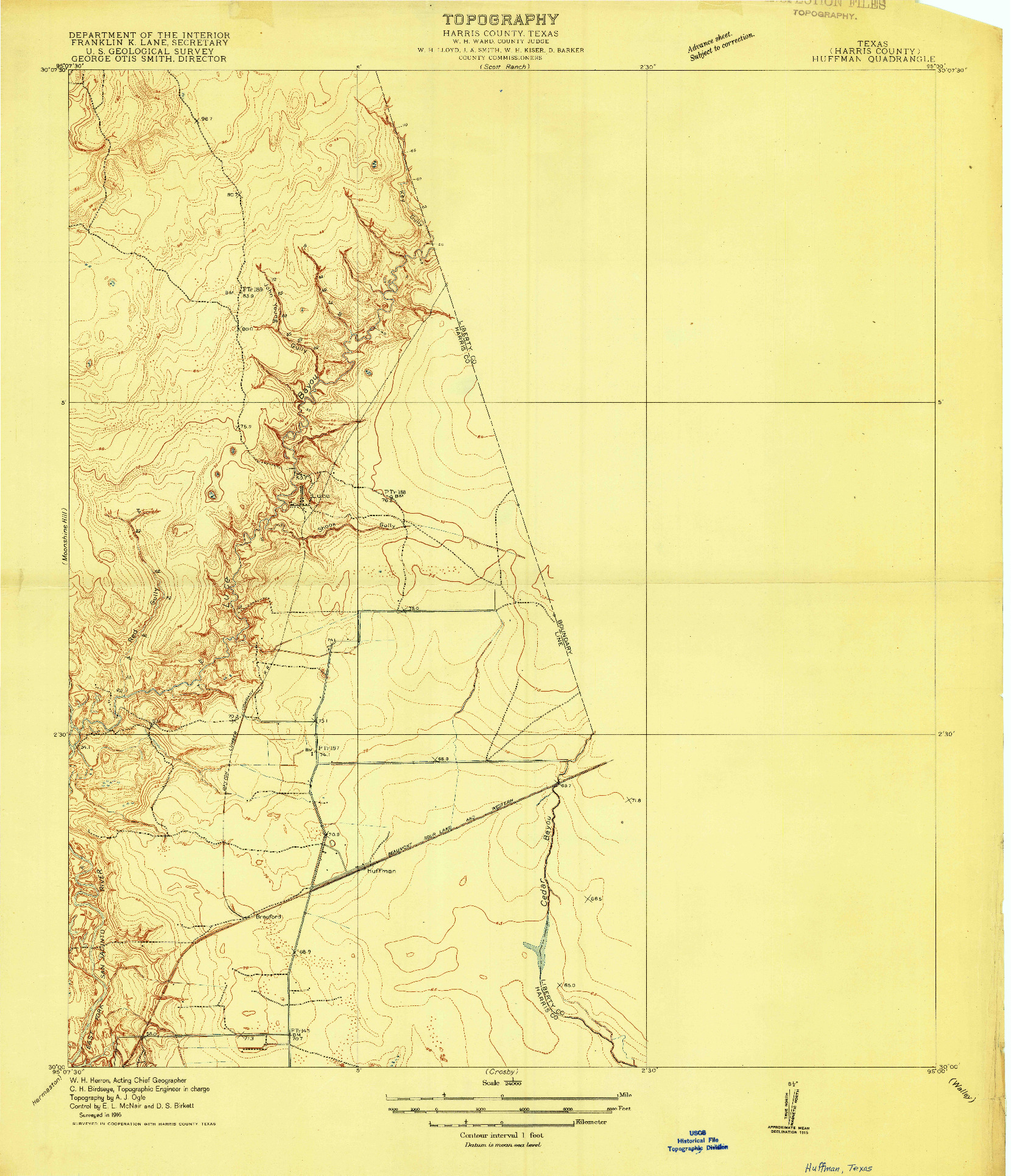 USGS 1:24000-SCALE QUADRANGLE FOR HUFFMAN, TX 1916