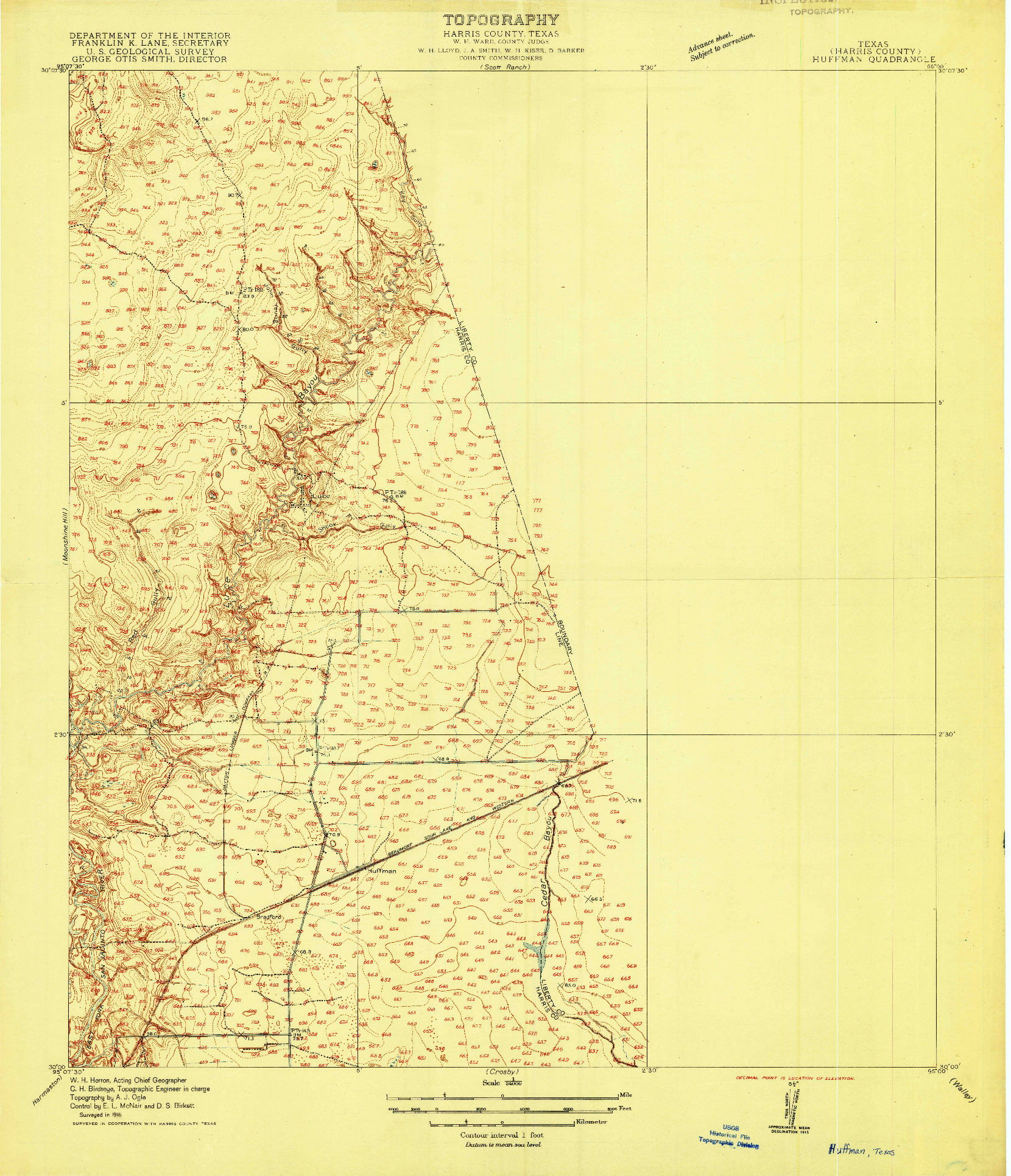 USGS 1:24000-SCALE QUADRANGLE FOR HUFFMAN, TX 1916