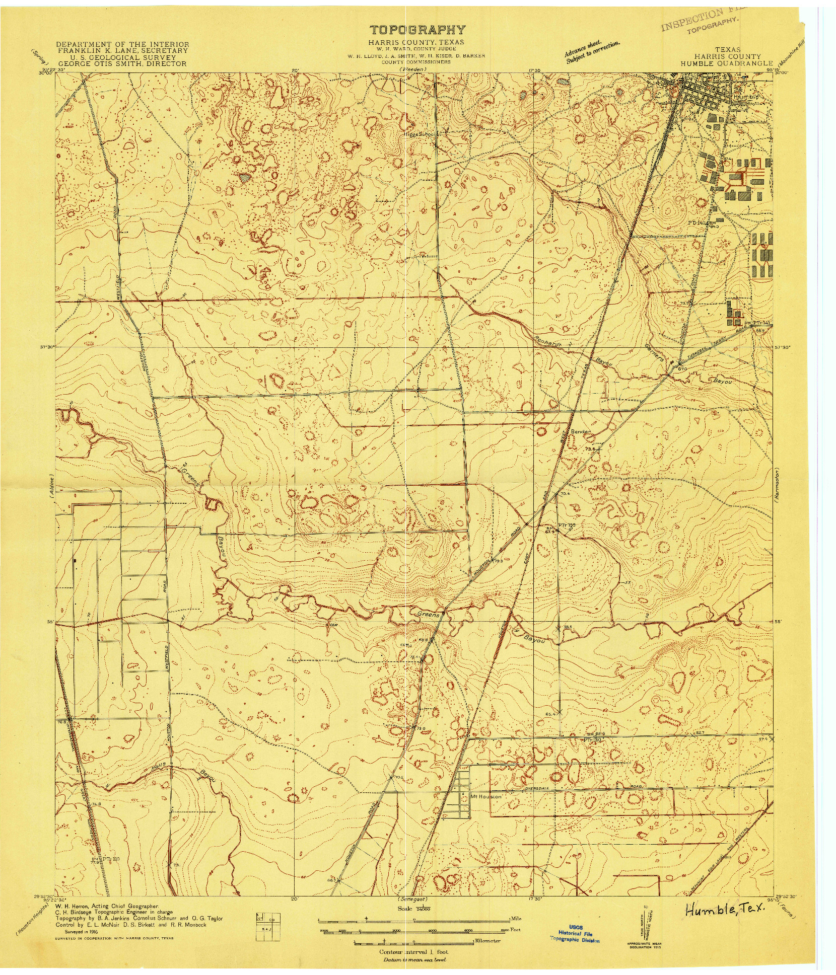USGS 1:24000-SCALE QUADRANGLE FOR HUMBLE, TX 1916
