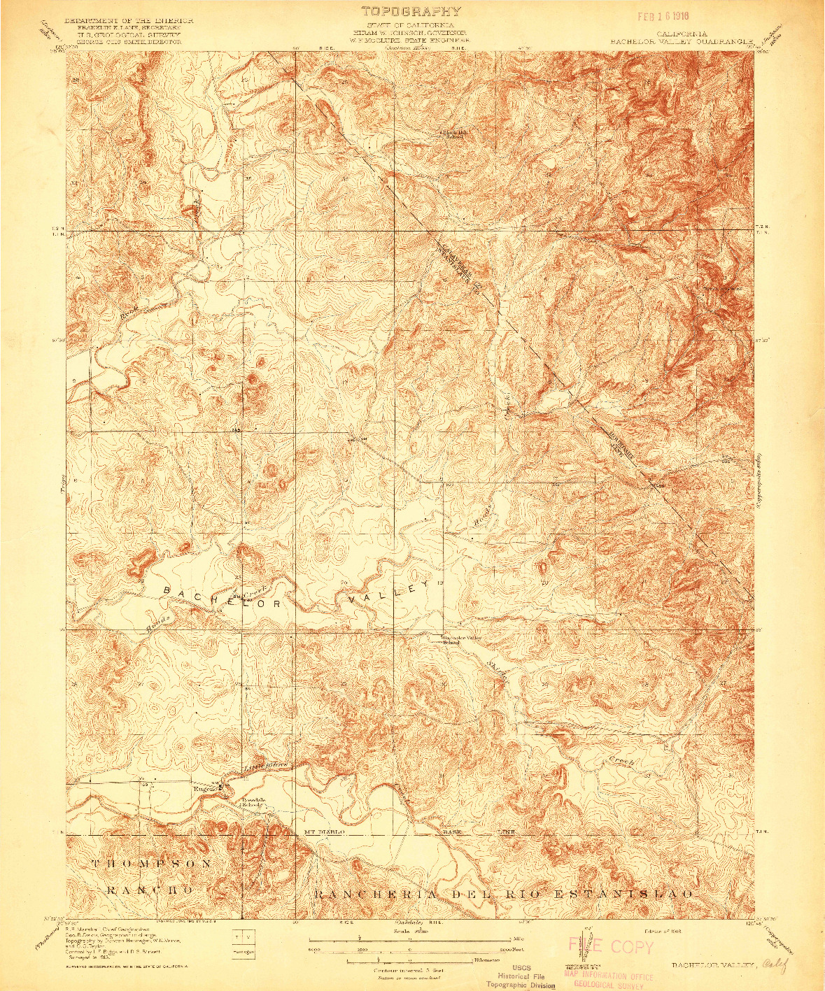 USGS 1:31680-SCALE QUADRANGLE FOR BACHELOR VALLEY, CA 1916