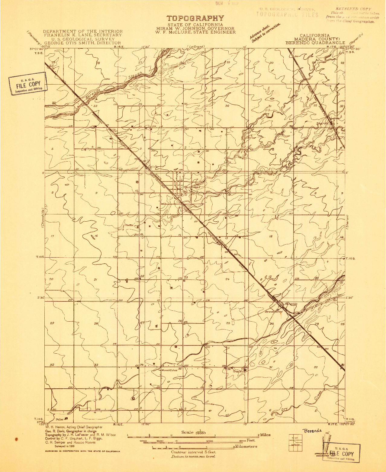 USGS 1:31680-SCALE QUADRANGLE FOR BERENDA, CA 1916