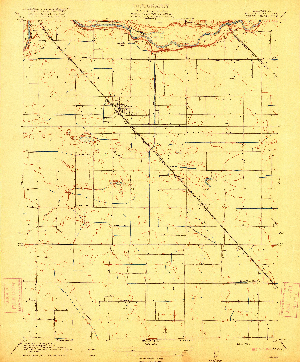 USGS 1:31680-SCALE QUADRANGLE FOR CERES, CA 1916