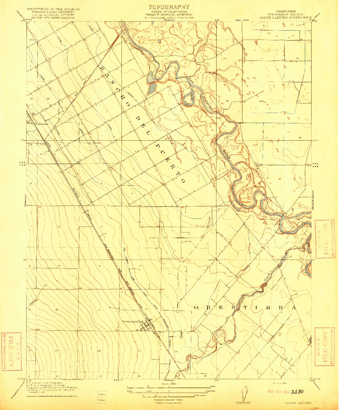 USGS 1:31680-SCALE QUADRANGLE FOR CROWS LANDING, CA 1916