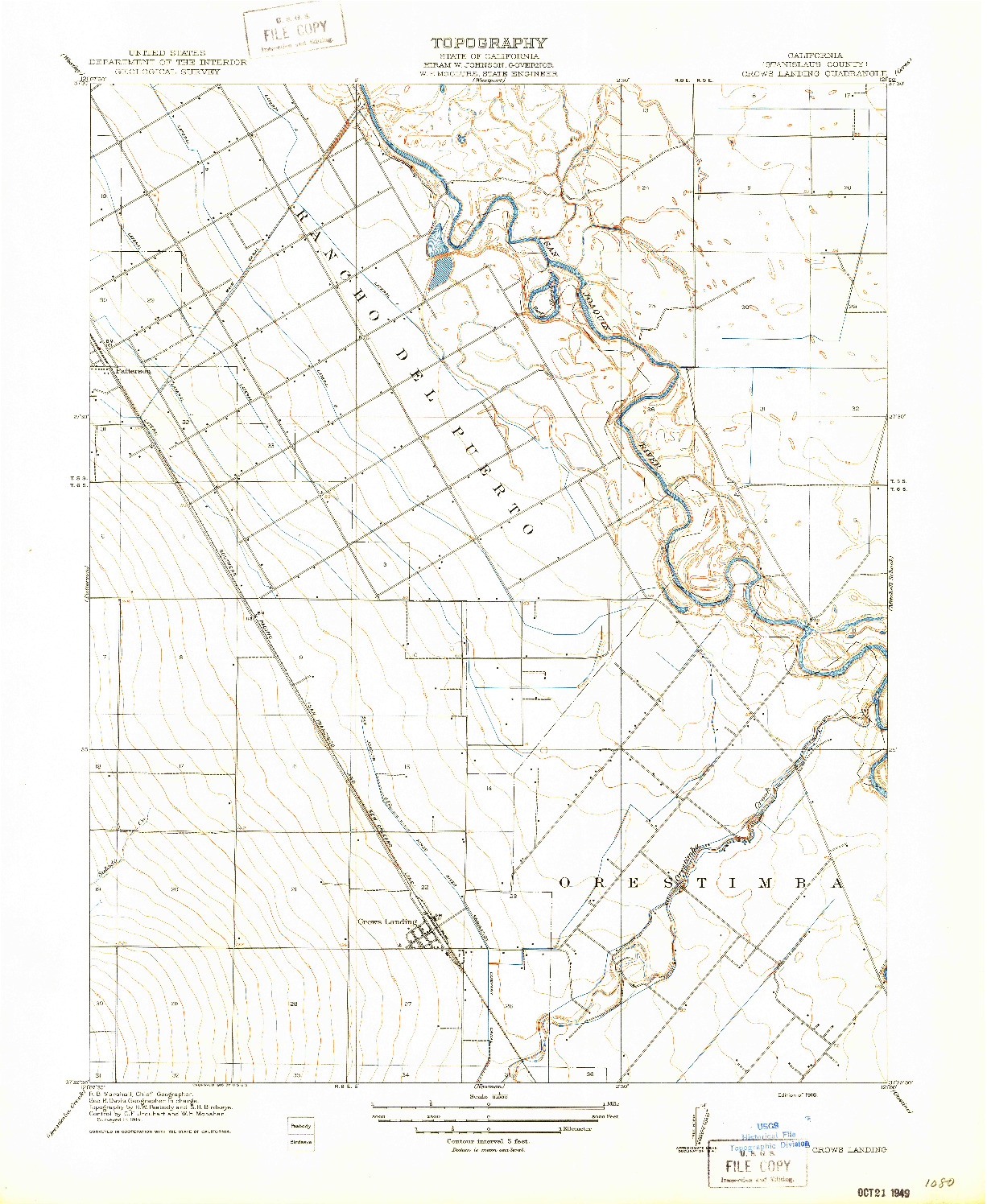 USGS 1:31680-SCALE QUADRANGLE FOR CROWS LANDING, CA 1916