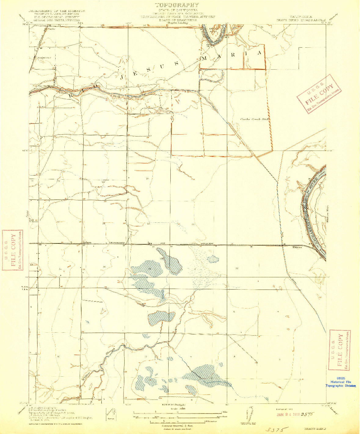 USGS 1:31680-SCALE QUADRANGLE FOR GRAYS BEND, CA 1916