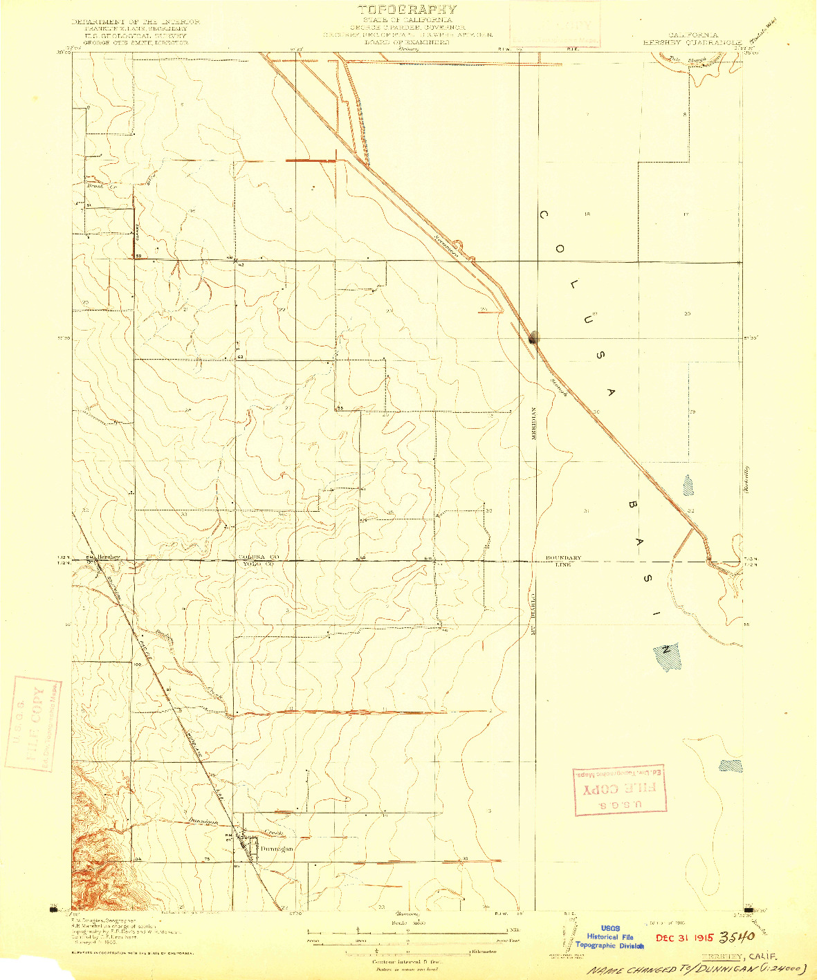 USGS 1:31680-SCALE QUADRANGLE FOR HERSHEY, CA 1916