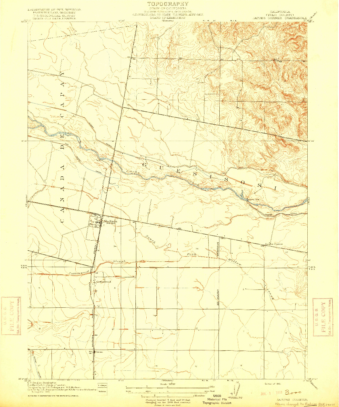 USGS 1:31680-SCALE QUADRANGLE FOR JACOBS CORNER, CA 1916