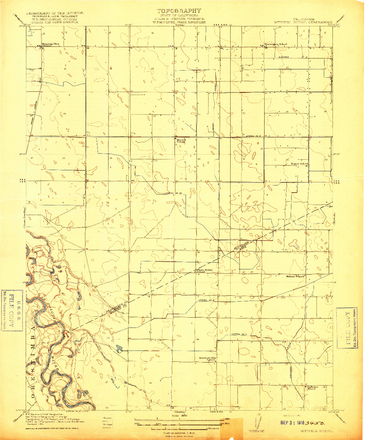 USGS 1:31680-SCALE QUADRANGLE FOR MITCHELL SCHOOL, CA 1916