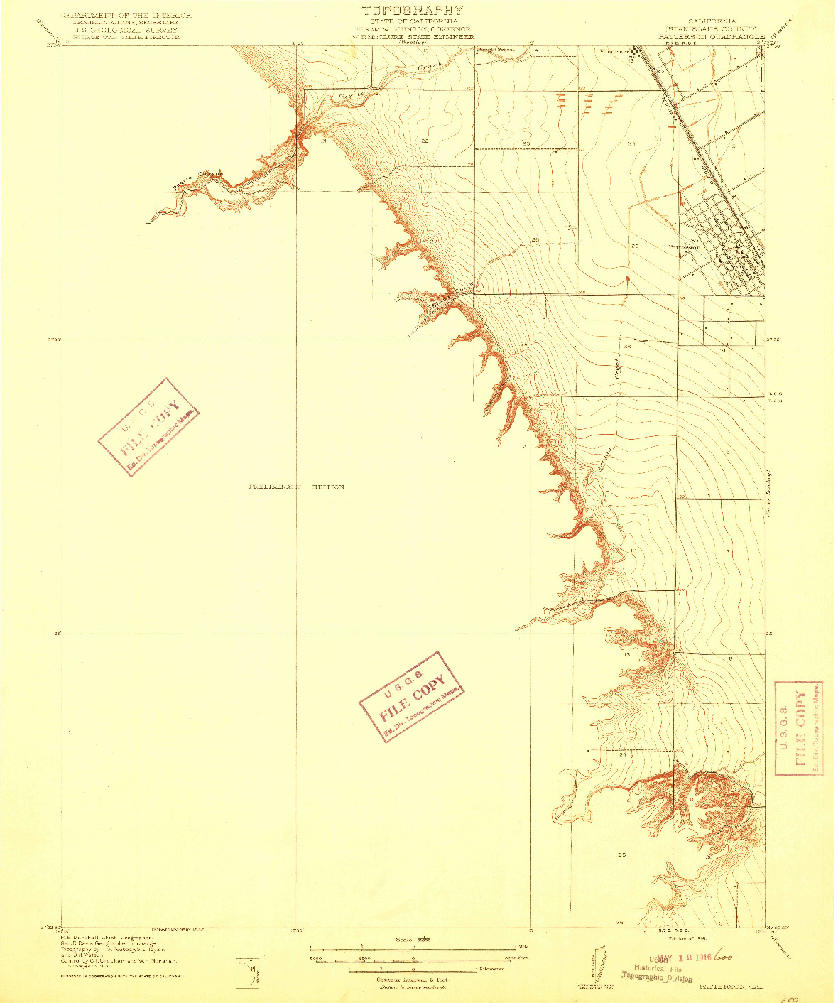USGS 1:31680-SCALE QUADRANGLE FOR PATTERSON, CA 1916