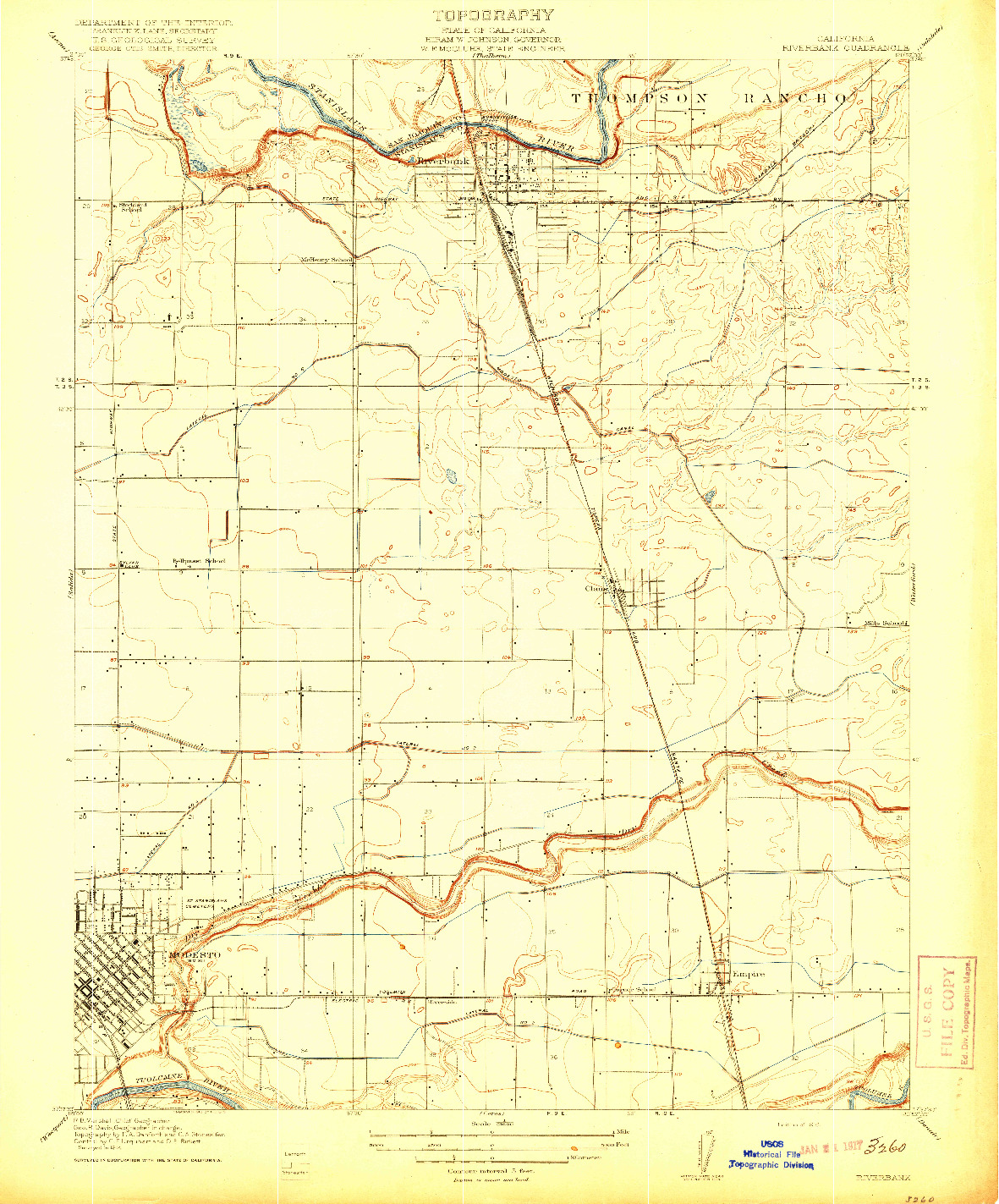 USGS 1:31680-SCALE QUADRANGLE FOR RIVERBANK, CA 1916