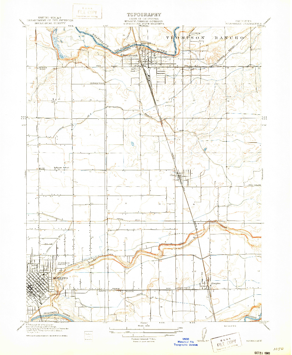 USGS 1:31680-SCALE QUADRANGLE FOR RIVERBANK, CA 1916