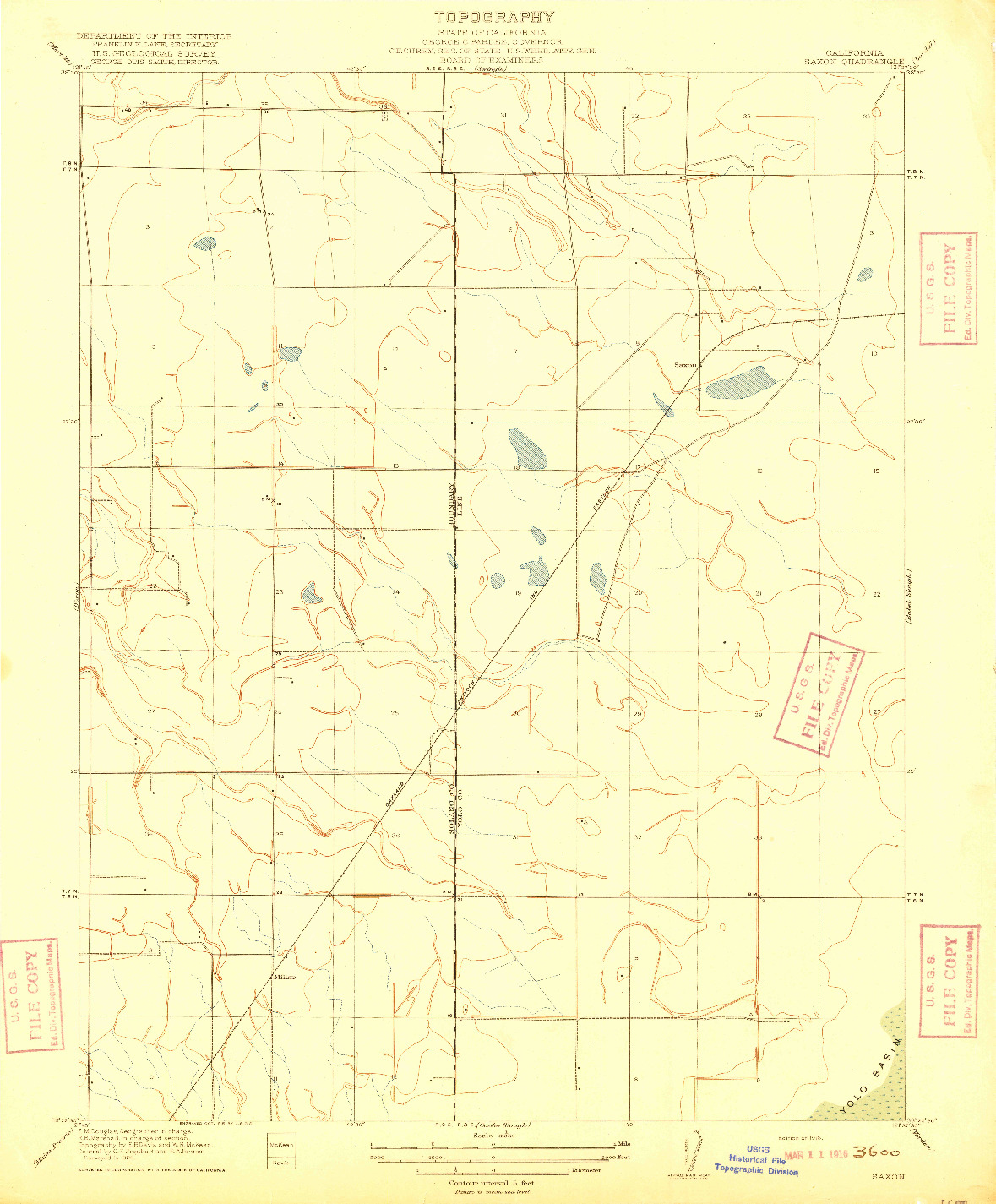 USGS 1:31680-SCALE QUADRANGLE FOR SAXON, CA 1916