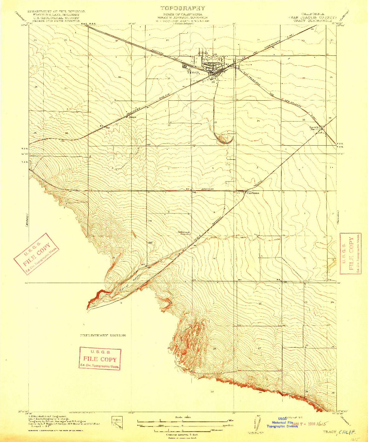 USGS 1:31680-SCALE QUADRANGLE FOR TRACY, CA 1916