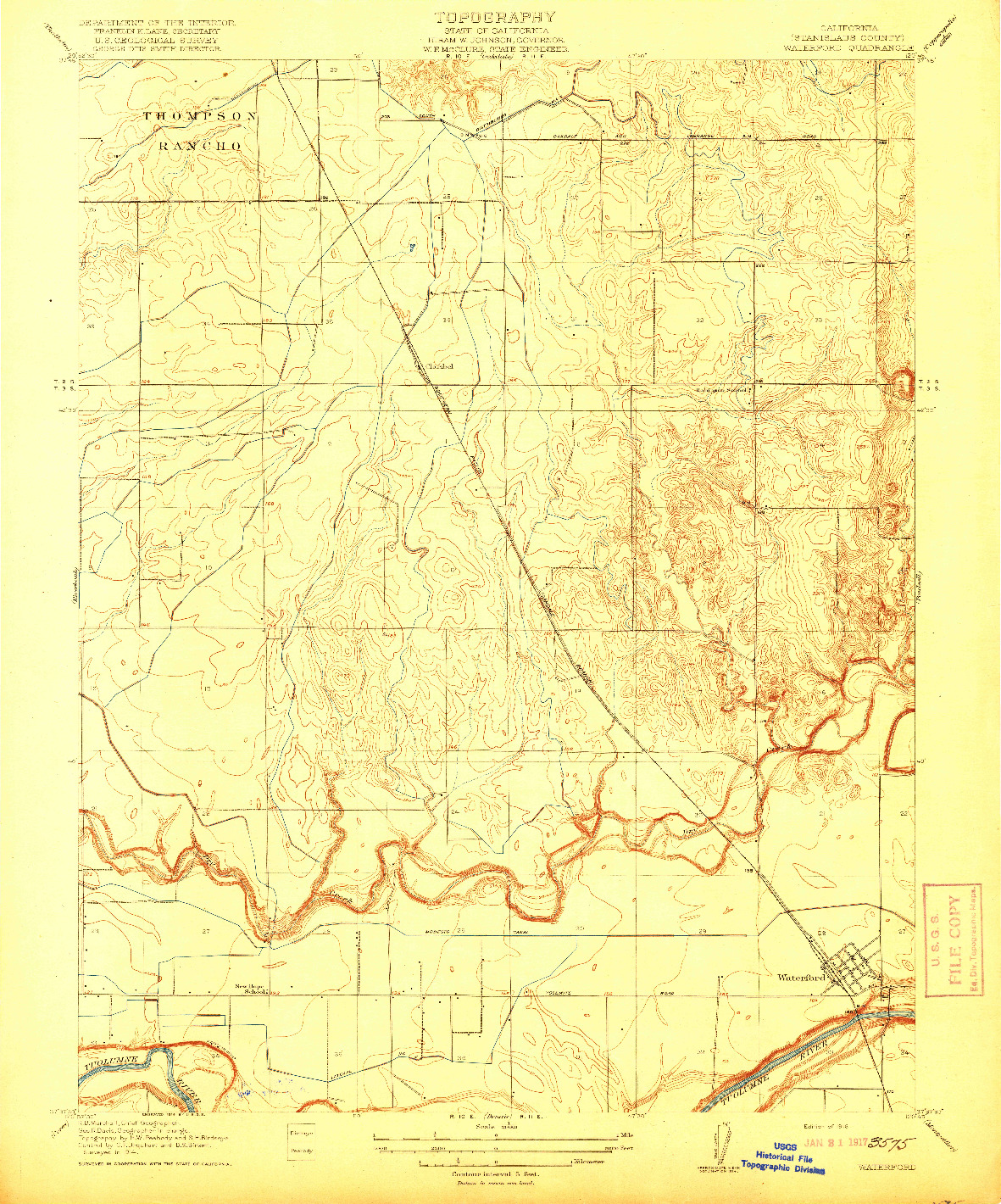 USGS 1:31680-SCALE QUADRANGLE FOR WATERFORD, CA 1916