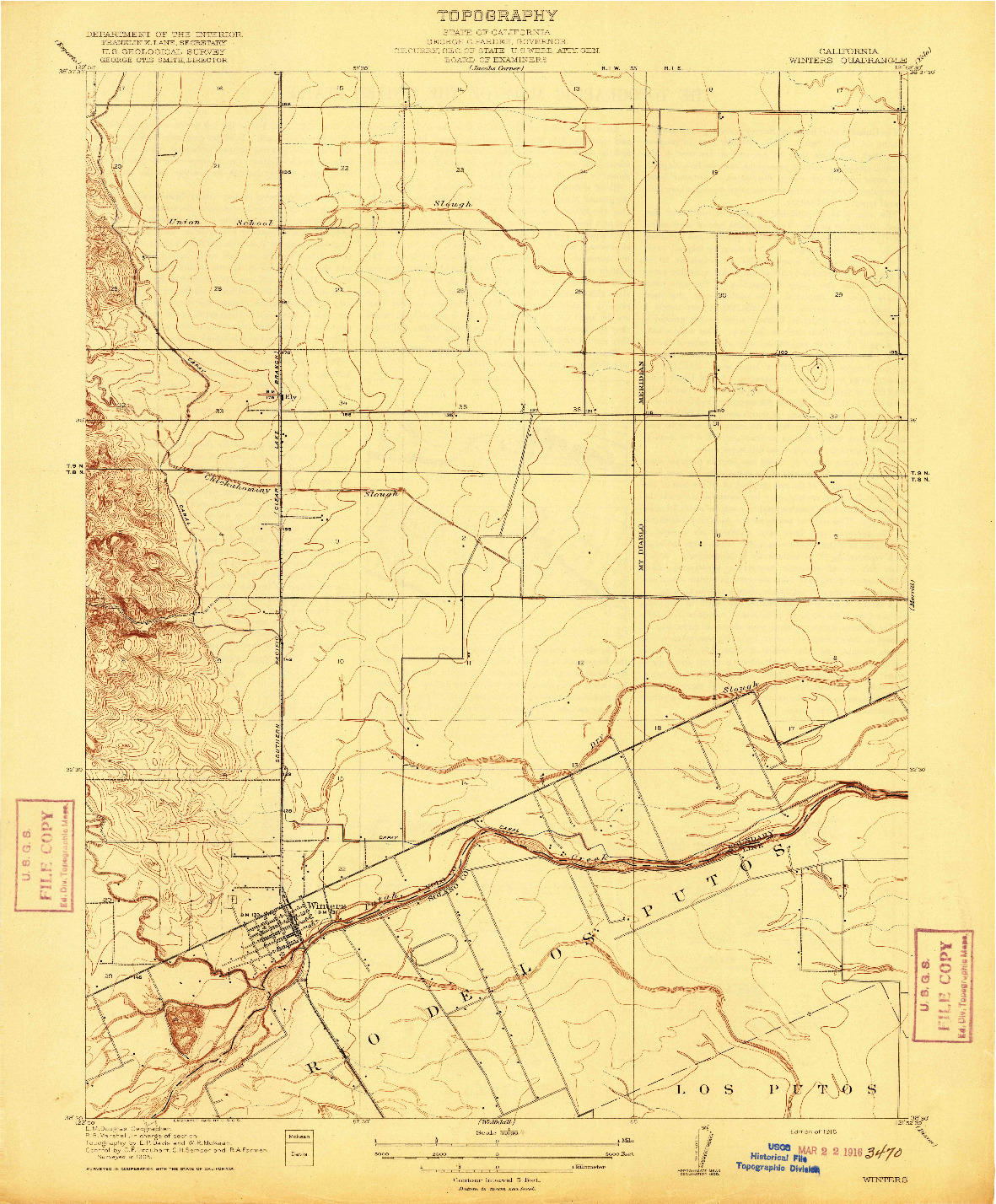 USGS 1:31680-SCALE QUADRANGLE FOR WINTERS, CA 1916