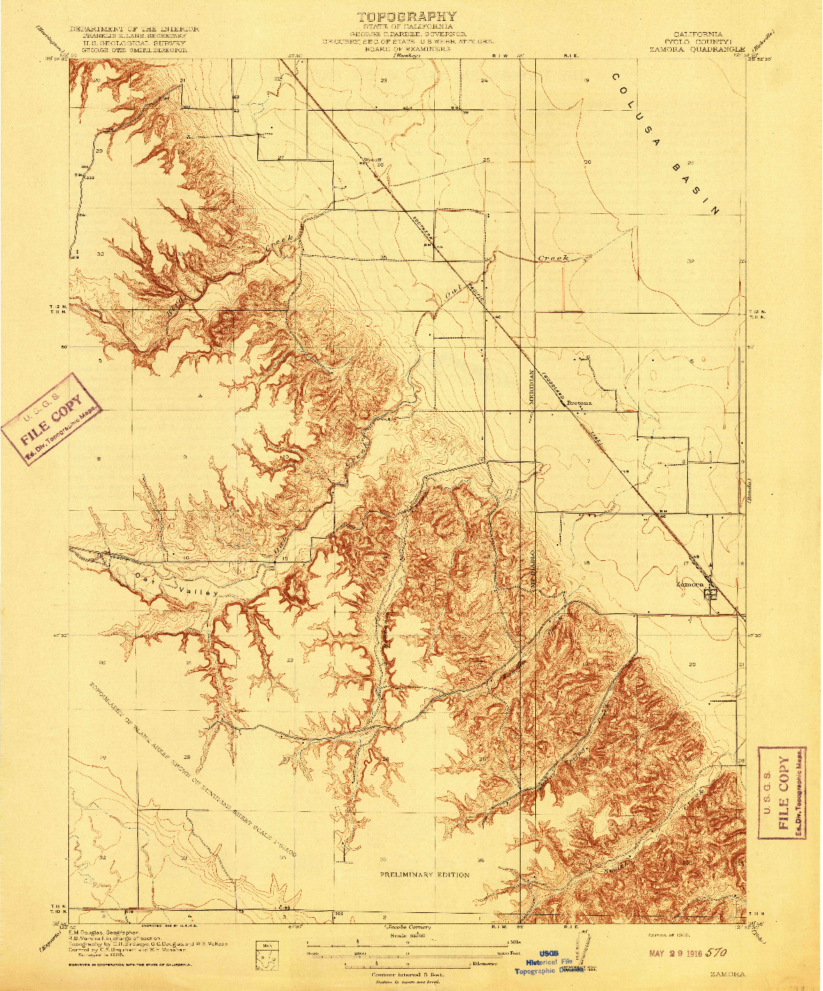 USGS 1:31680-SCALE QUADRANGLE FOR ZAMORA, CA 1916