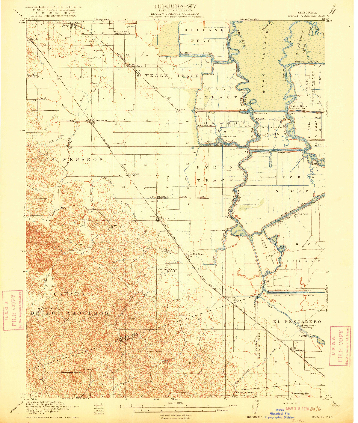 USGS 1:62500-SCALE QUADRANGLE FOR BYRON, CA 1916