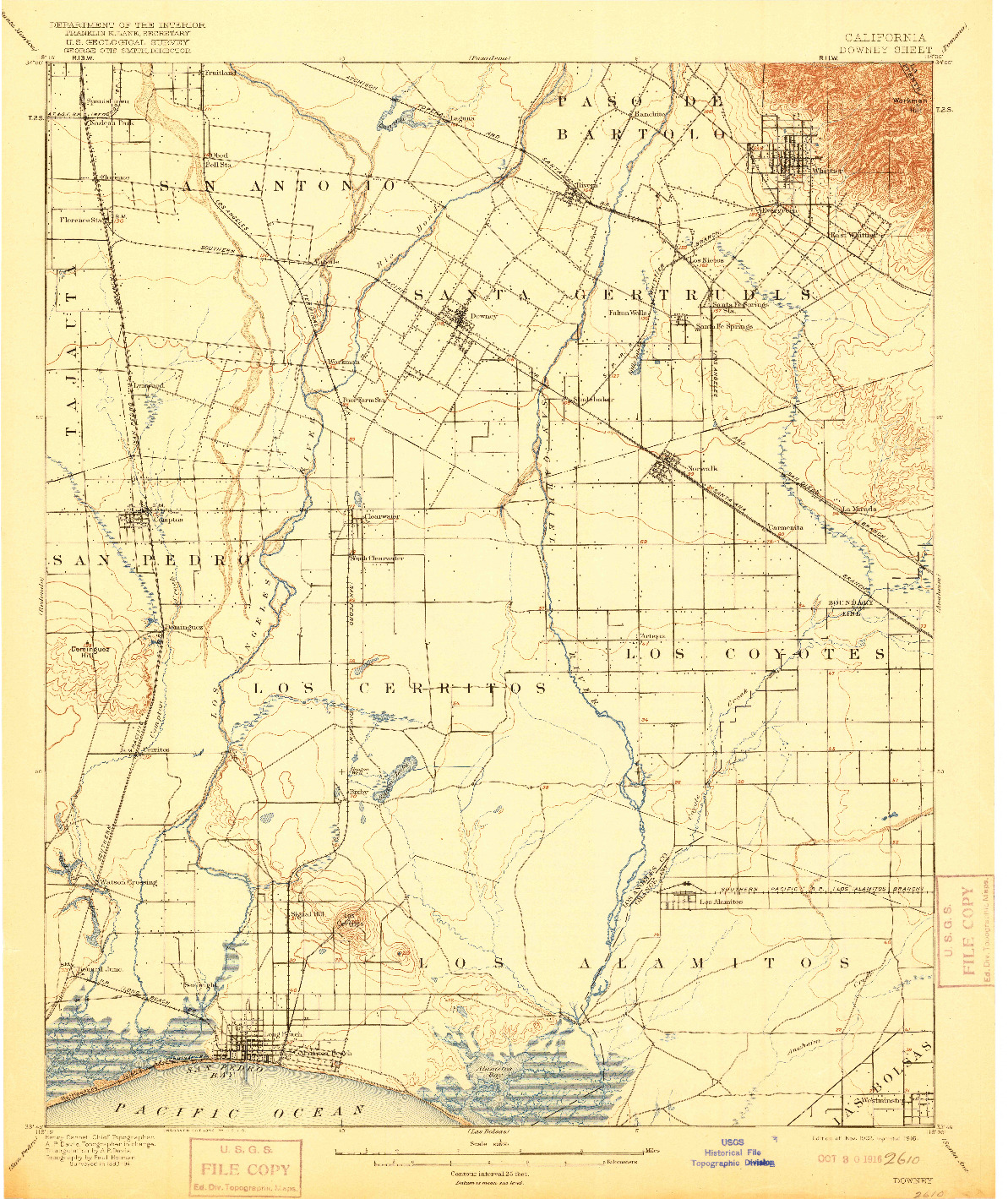 USGS 1:62500-SCALE QUADRANGLE FOR DOWNEY, CA 1902