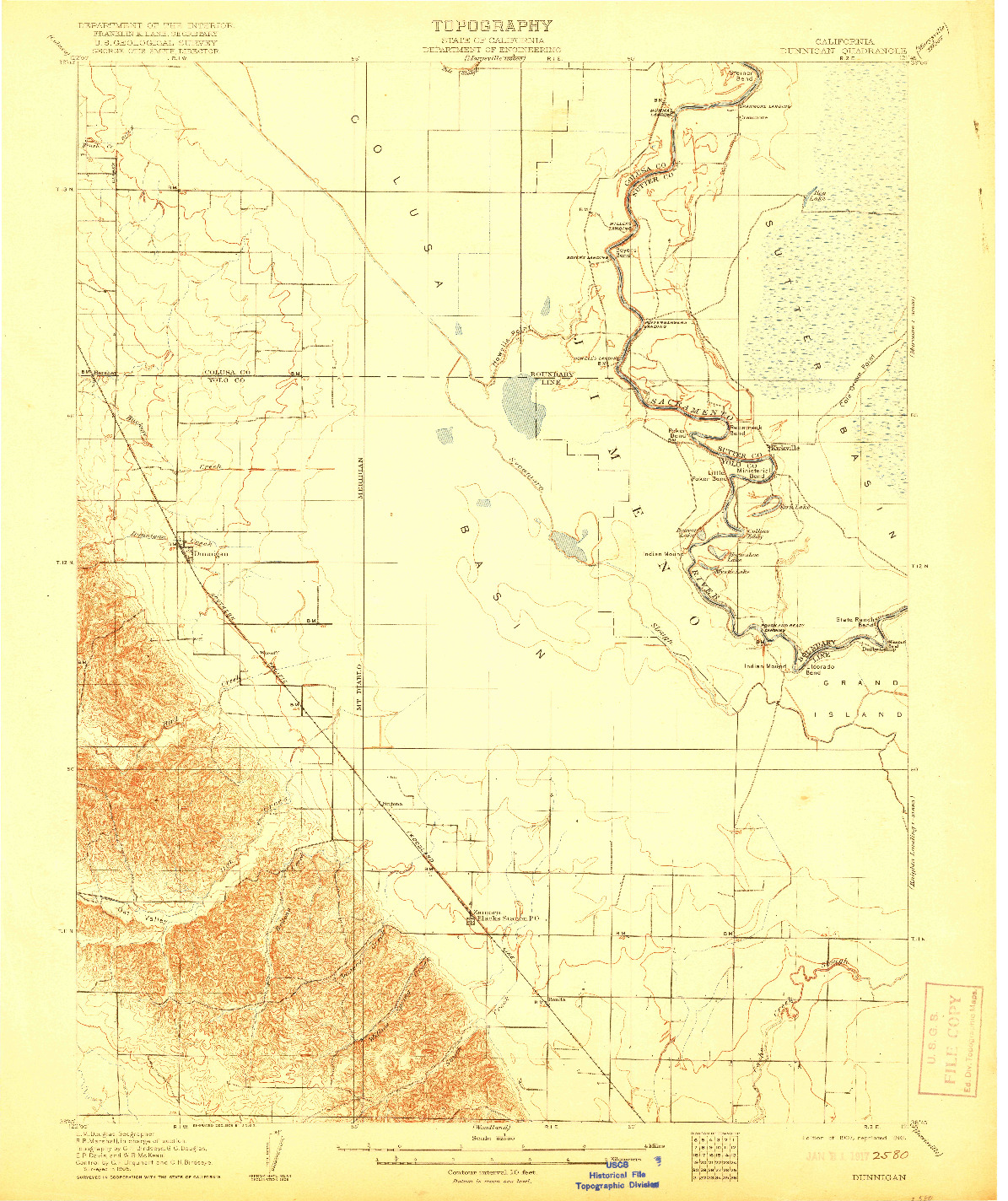 USGS 1:62500-SCALE QUADRANGLE FOR DUNNIGAN, CA 1907