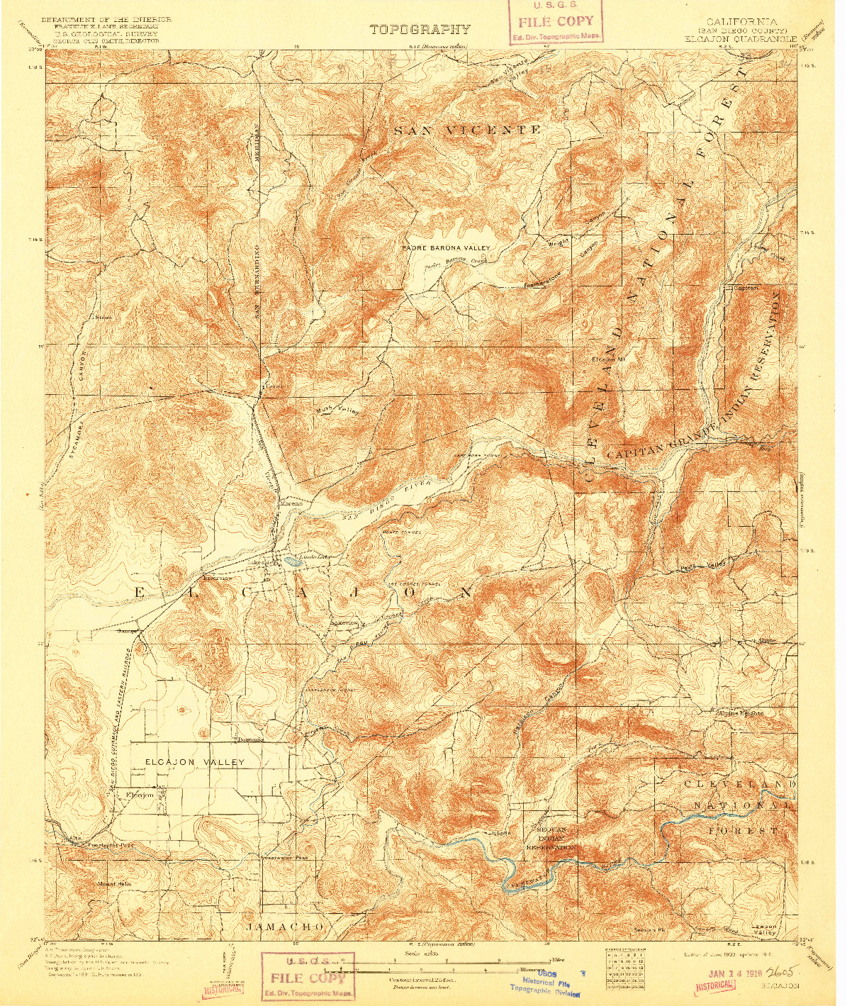 USGS 1:62500-SCALE QUADRANGLE FOR ELCAJON, CA 1903