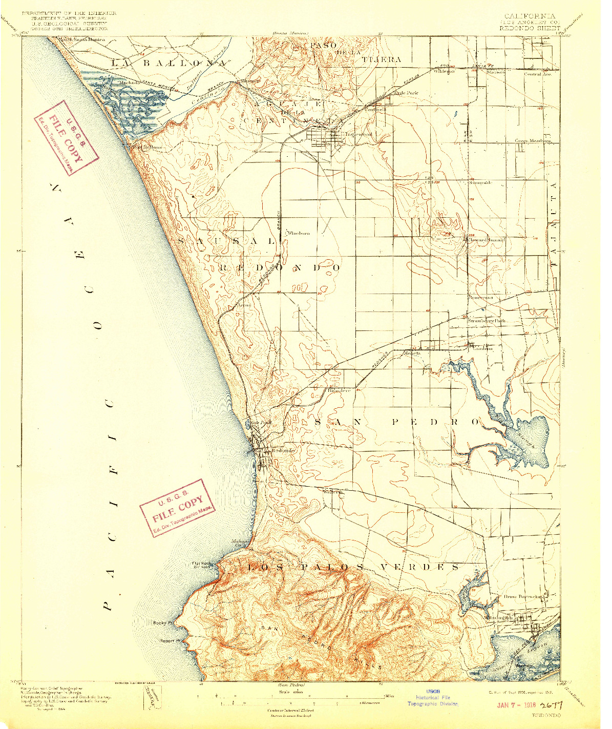 USGS 1:62500-SCALE QUADRANGLE FOR REDONDO, CA 1896