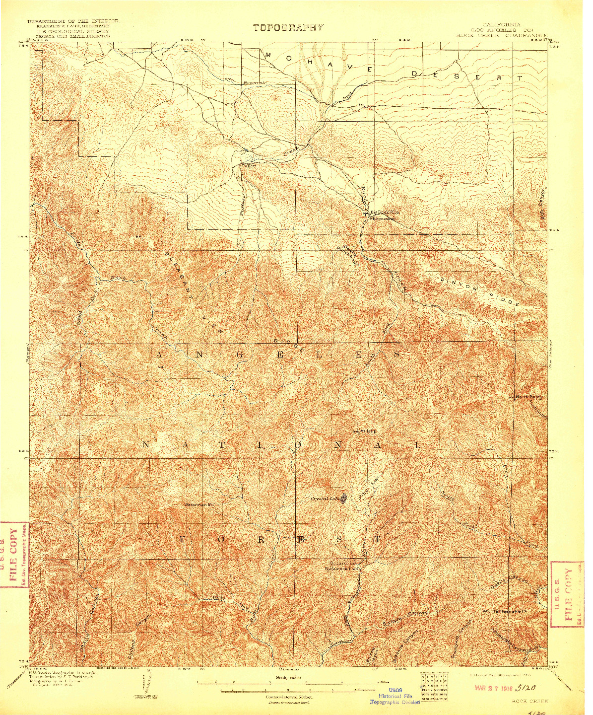 USGS 1:62500-SCALE QUADRANGLE FOR ROCK CREEK, CA 1903