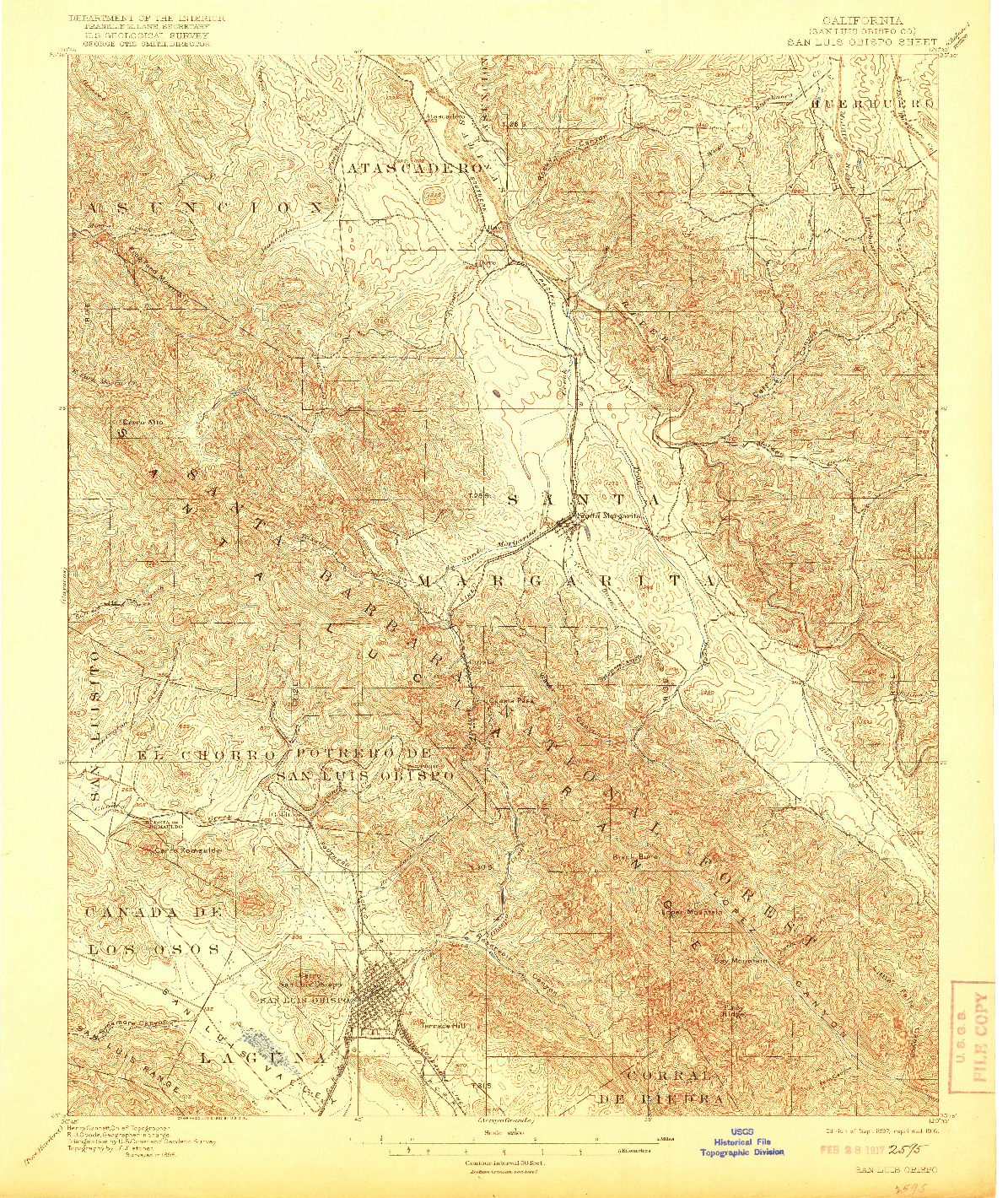 USGS 1:62500-SCALE QUADRANGLE FOR SAN LUIS OBISPO, CA 1897