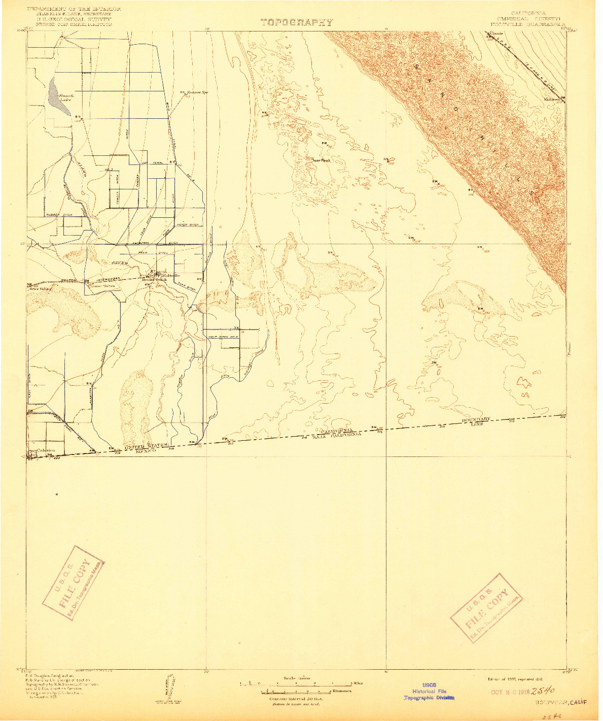 USGS 1:125000-SCALE QUADRANGLE FOR HOLTVILLE, CA 1907